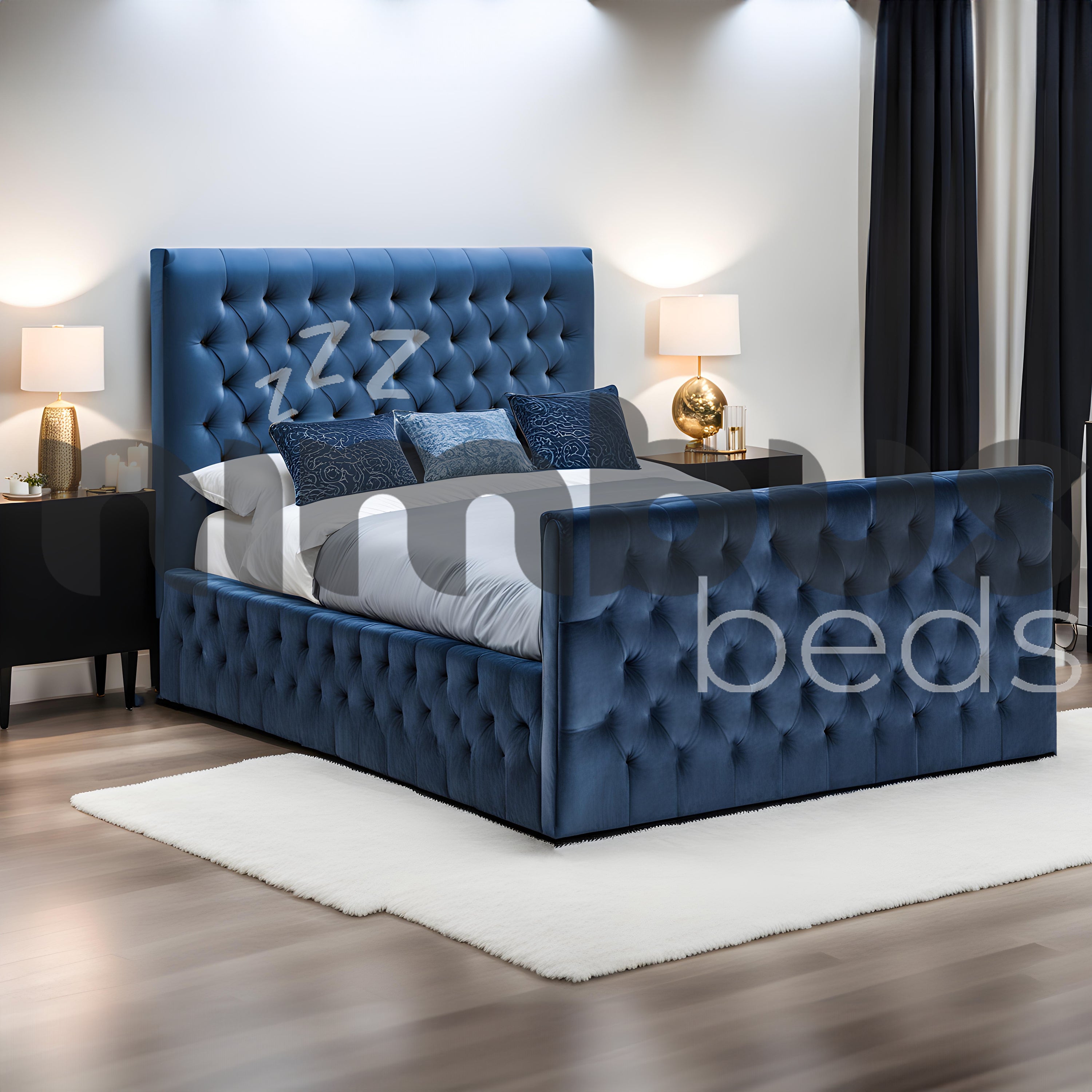 Chesterfield Luxury Bed Frame - Queen/King Size Upholstered Platform Bed with Button Tufting & Wooden Slats - Perfect for Master Bedroom & Guest Room