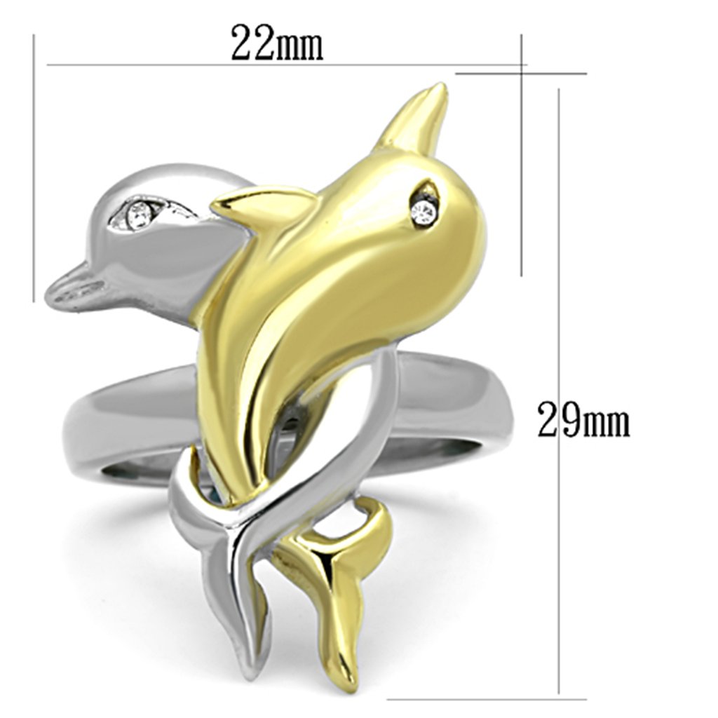 Marimor Women's 316 Stainless Steel Two-Tone Crystal Dolphin Ring - Elegant Fashion Jewelry for Everyday Wear, Gift for Her, Beach & Summer Outfits