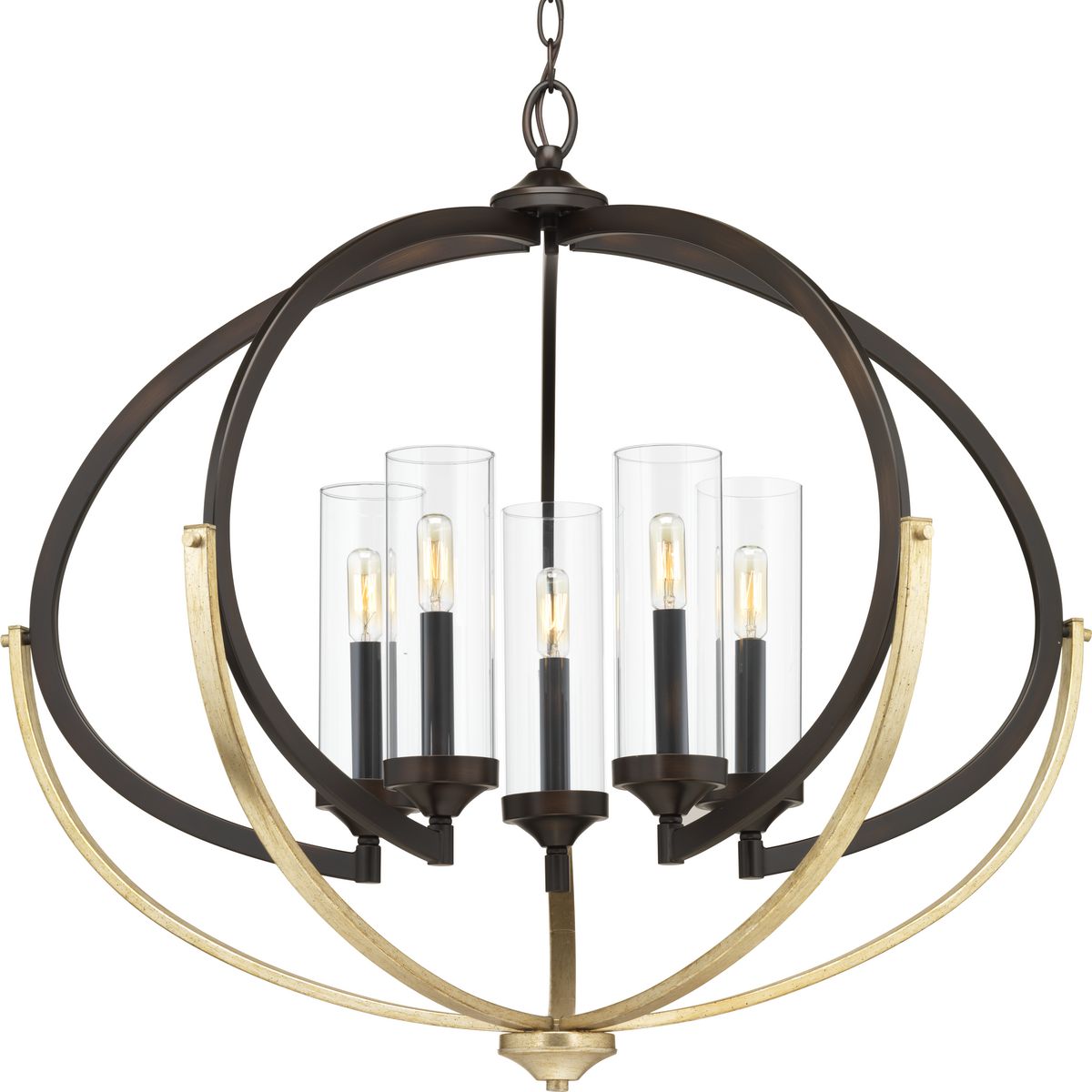 Evoke Collection 5-Light Clear Glass Chandelier - Modern Crystal Ceiling Lighting Fixture for Dining Room, Bedroom, Living Room & Entryway - P40017