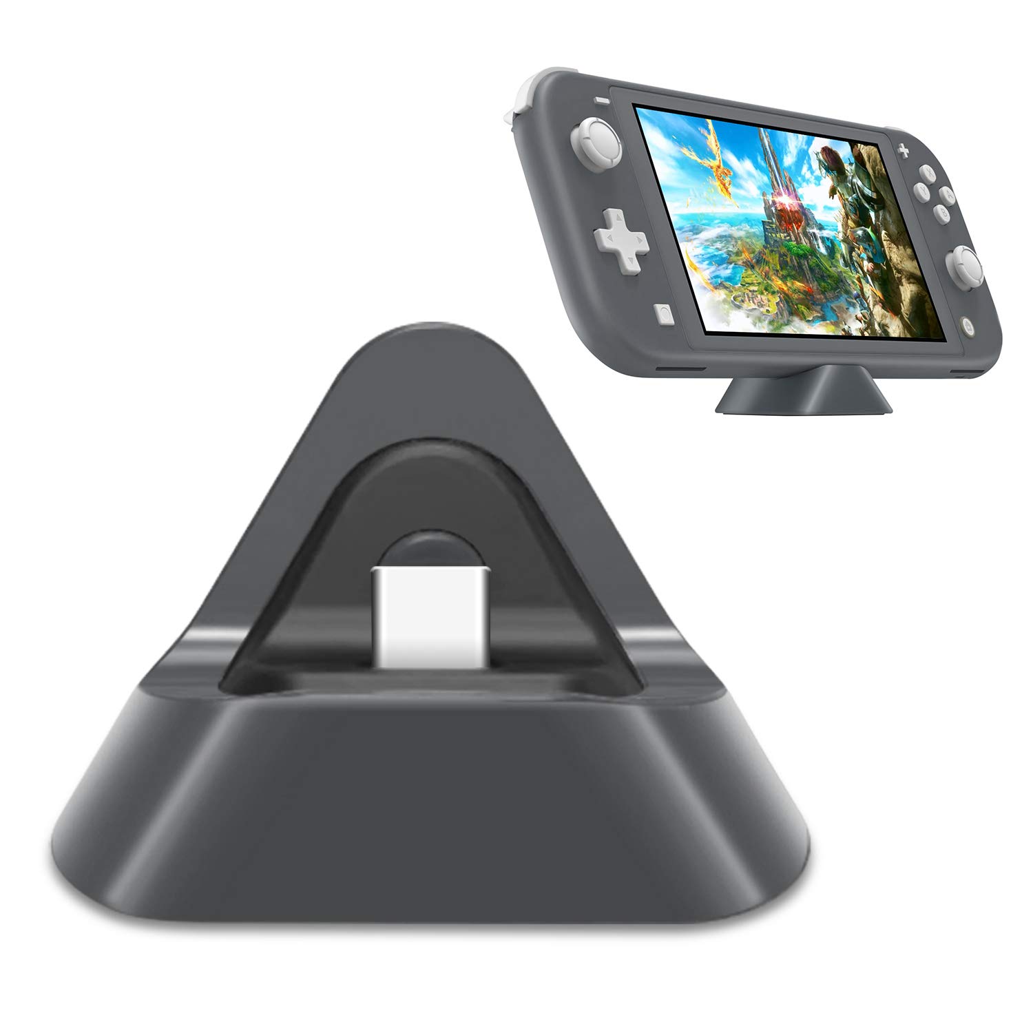 Nintendo Switch Lite & Switch Portable Charging Dock with Stable Support Stand - Type C Input Charging Station (Grey) | Perfect for Gaming On-The-Go & Travel Accessories