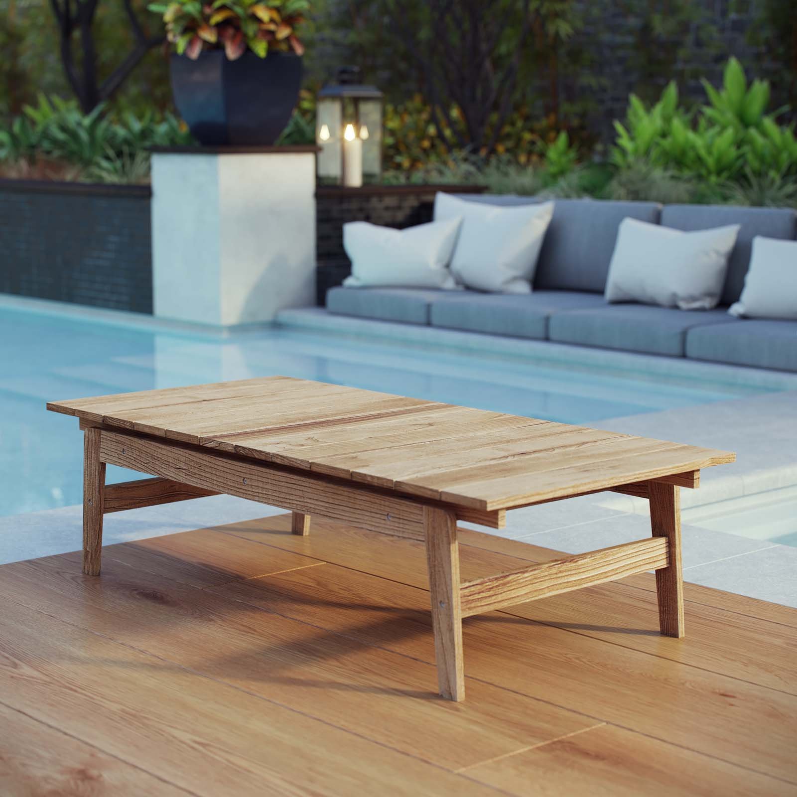 Modway Bayport Teak Wood Outdoor Patio Coffee Table - Natural Finish - Durable Weather-Resistant Teak Furniture for Patio, Garden, Poolside & Backyard Decor