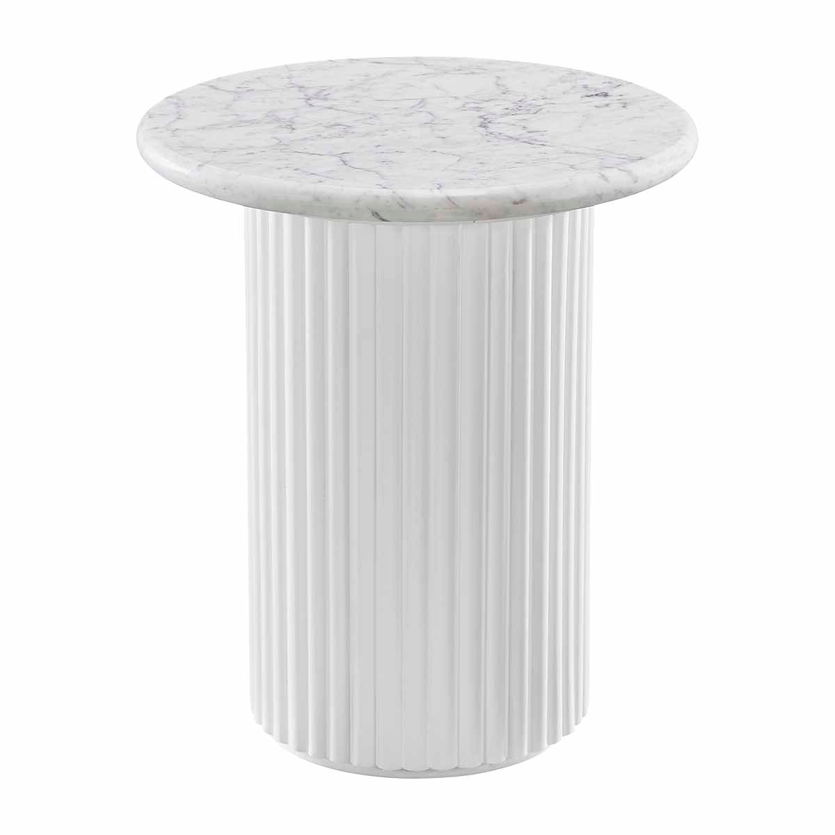 Modern Cosmos Side Table - White Oak & Carrara Marble Top - Nightstand, End Table for Living Room, Bedroom, Office - Minimalist Home Decor Furniture