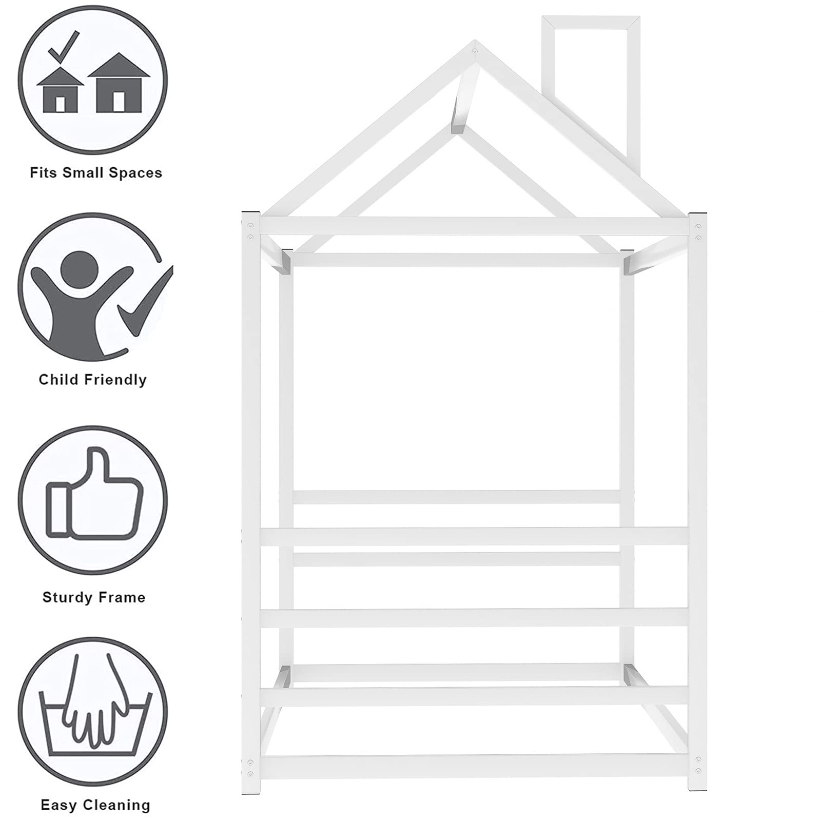 Montessori Floor Bed Frame for Kids - Twin Size Metal House Bed with Roof, White | Toddler Bed for Boys & Girls | No Box Spring Needed | Perfect for Montessori Bedrooms, Playrooms & Kids' Sleep Space