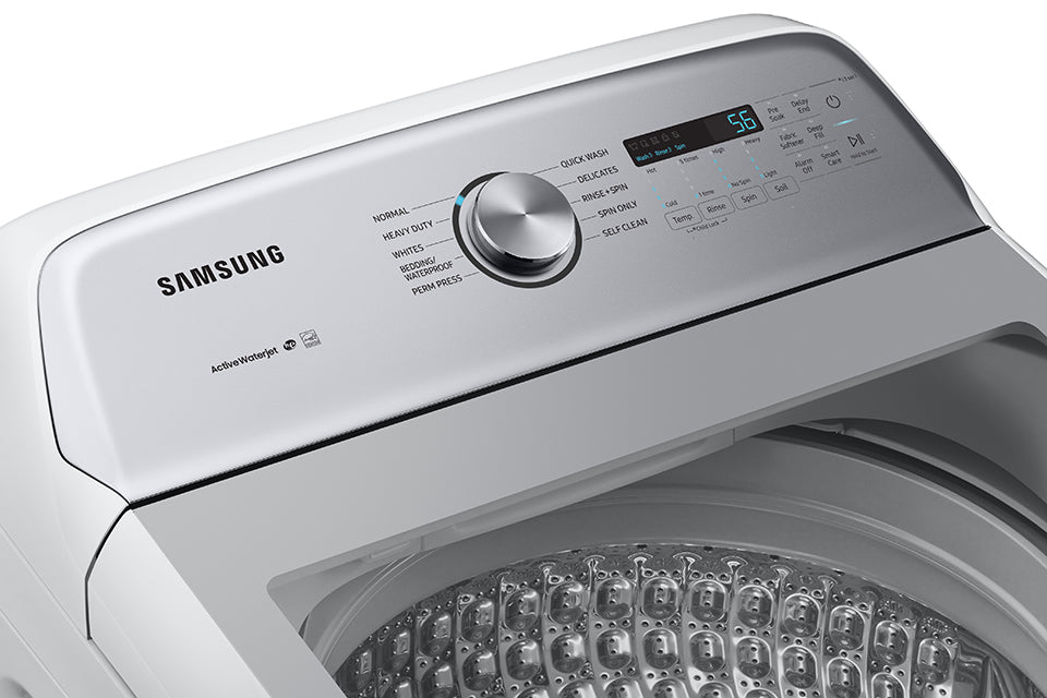 Samsung 5.8 Cu.Ft White Top Load Washing Machine with Active Water Jet & EZ Access Tub - WA50R5200AW/US - Perfect for Large Families & Heavy Laundry Loads