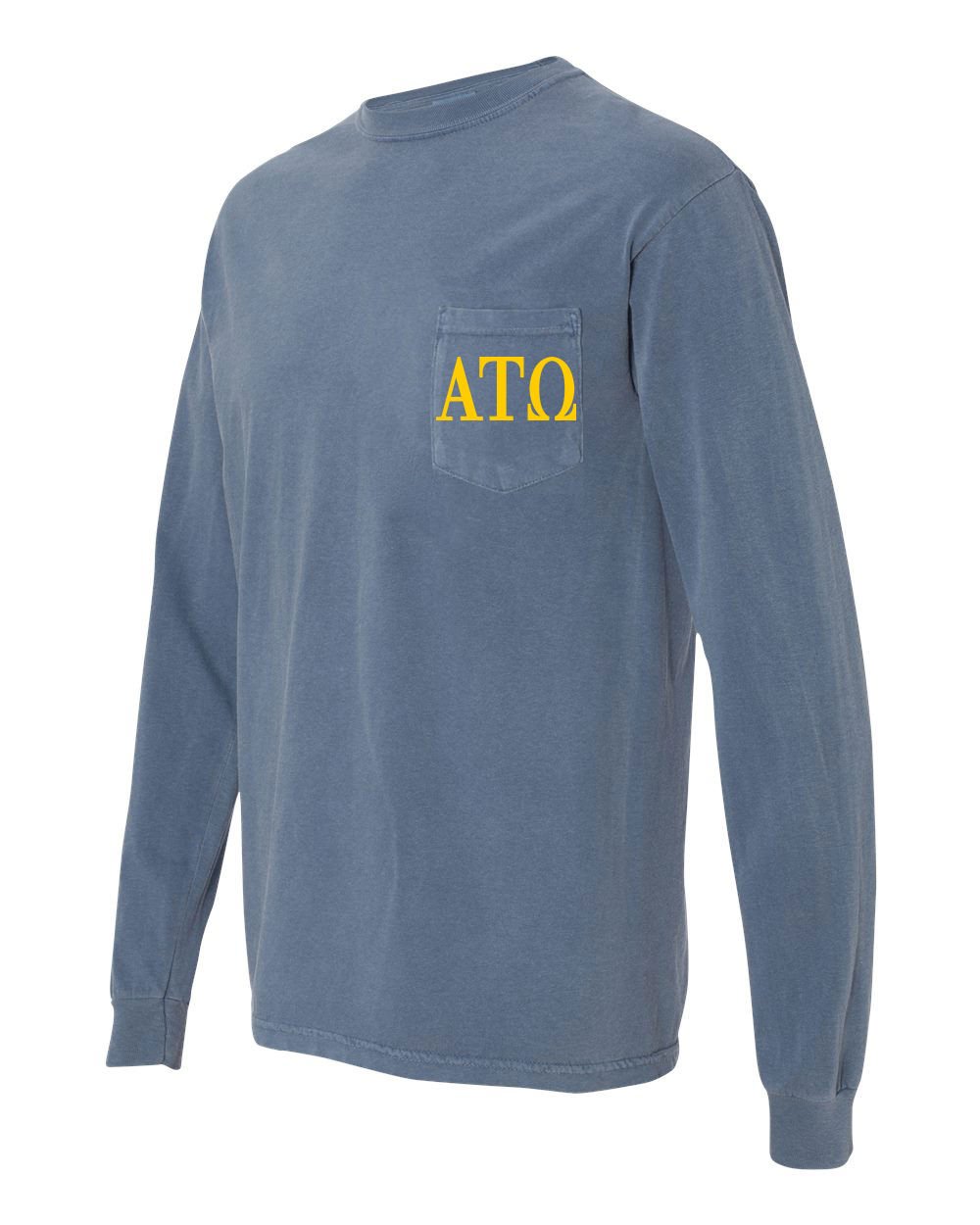 Alpha Tau Omega Fraternity Comfort Colors Long Sleeve Pocket T-Shirt - Soft Cotton Crewneck Shirt for College Greek Life, Brotherhood Events & Campus Activities