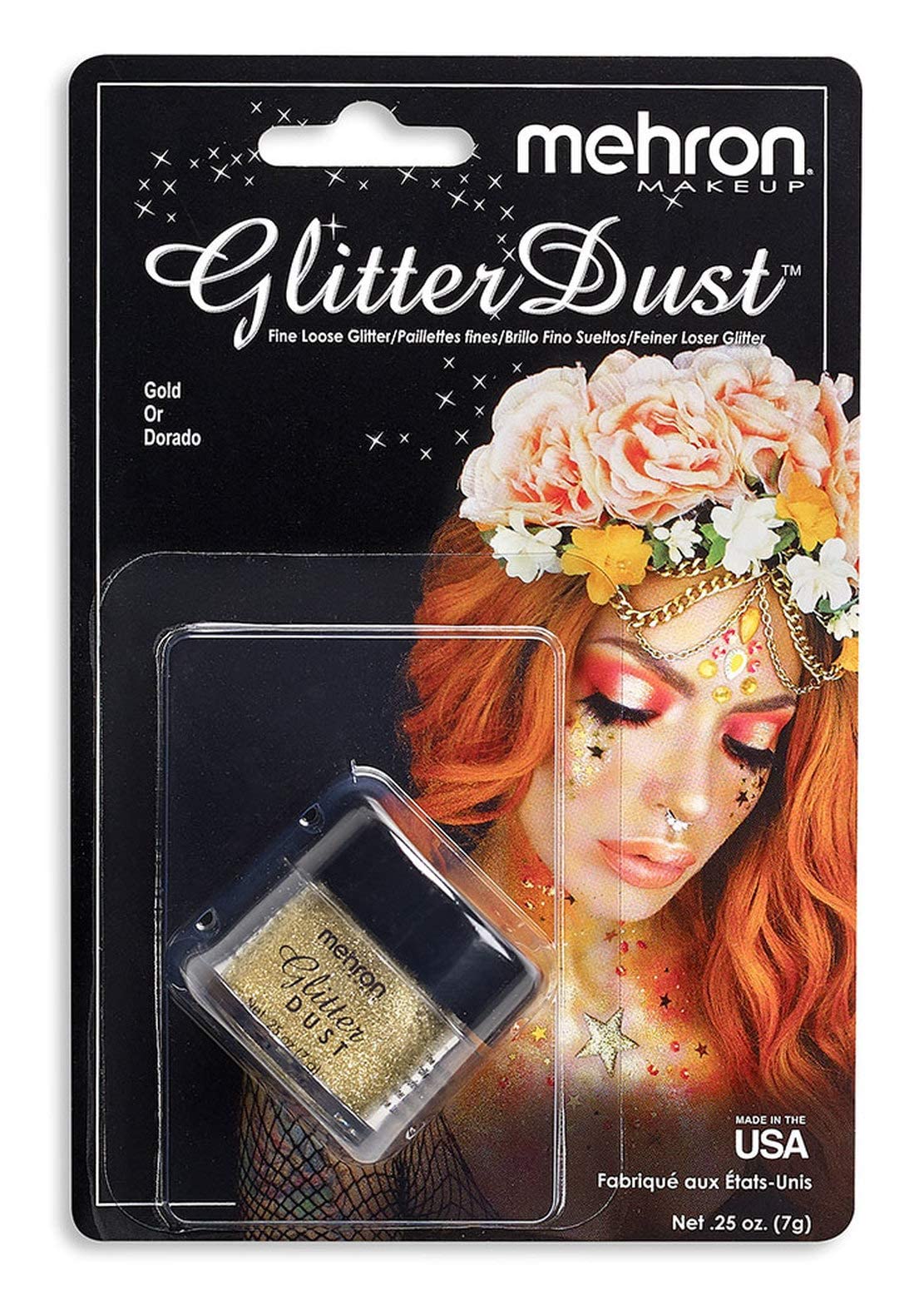 Mehron Makeup Paradise Glitter FX - Professional Cosmetic Loose Glitter for Face, Body & Art - Vibrant Shimmering Gold Glitter .25 oz (7g) - Perfect for Halloween, Cosplay, Festival & Stage Makeup