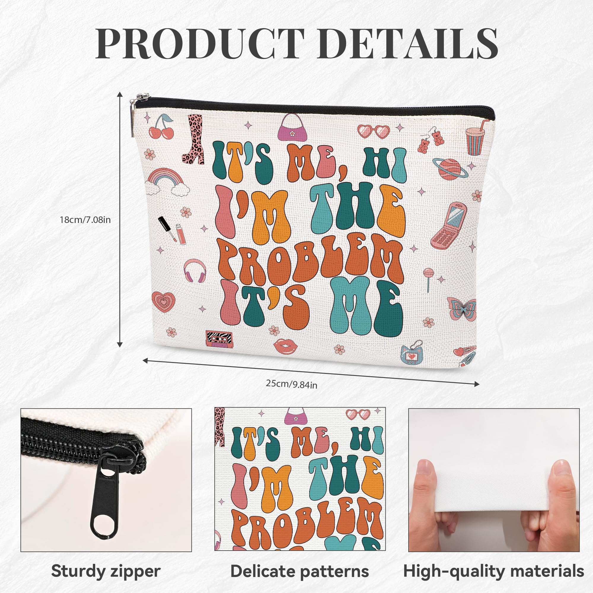 TS Makeup Bag for Girls & Women - Cute Cosmetic Bag Gift for Taylor Swift Fans, Music Lovers - Perfect Birthday Present for Singer Fans (It's Me Hi I'm the Problem) - Great for Travel, School & Concert Essentials