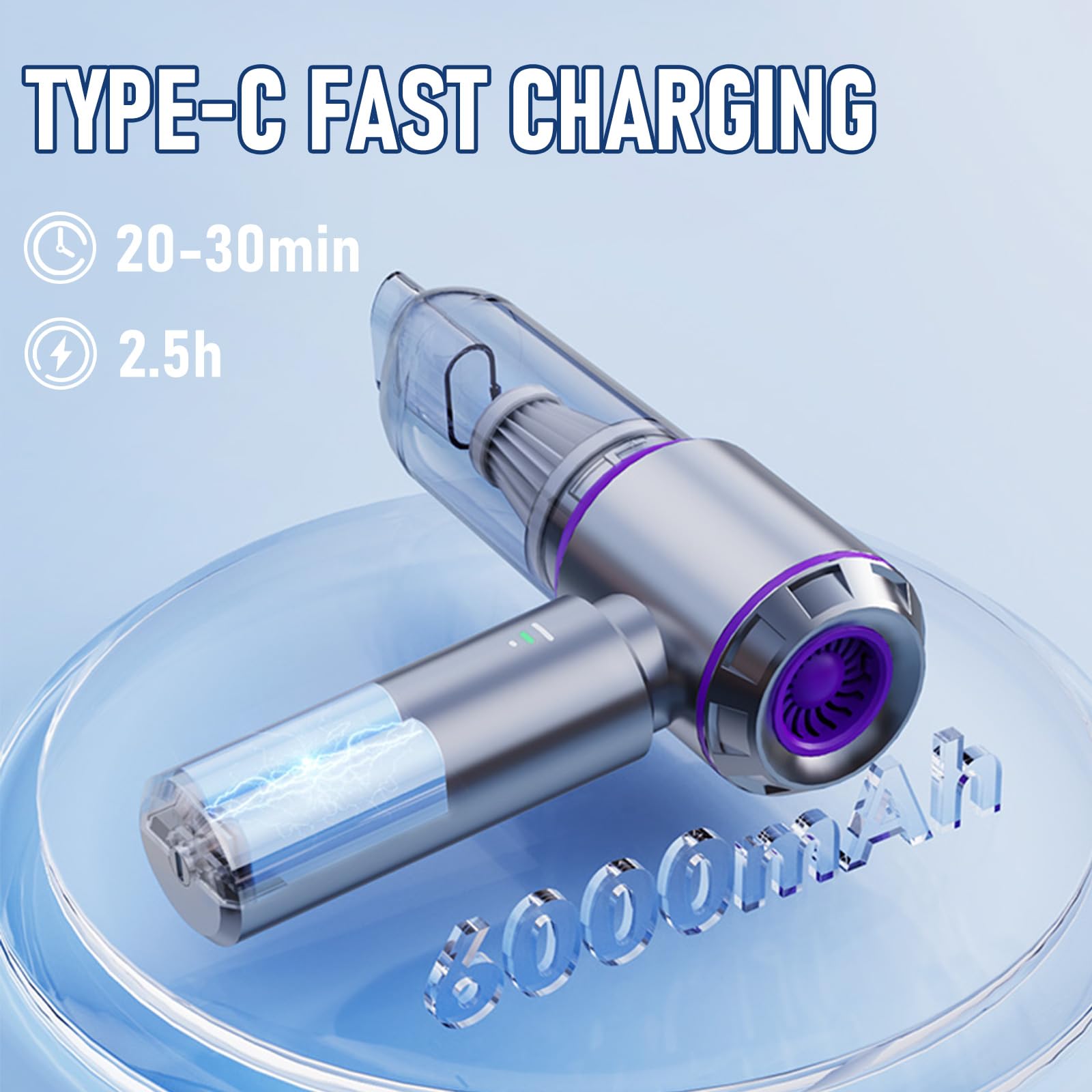 Cordless Car Vacuum 20000PA - Portable Mini Vacuum Cleaner for Car, Home & Office