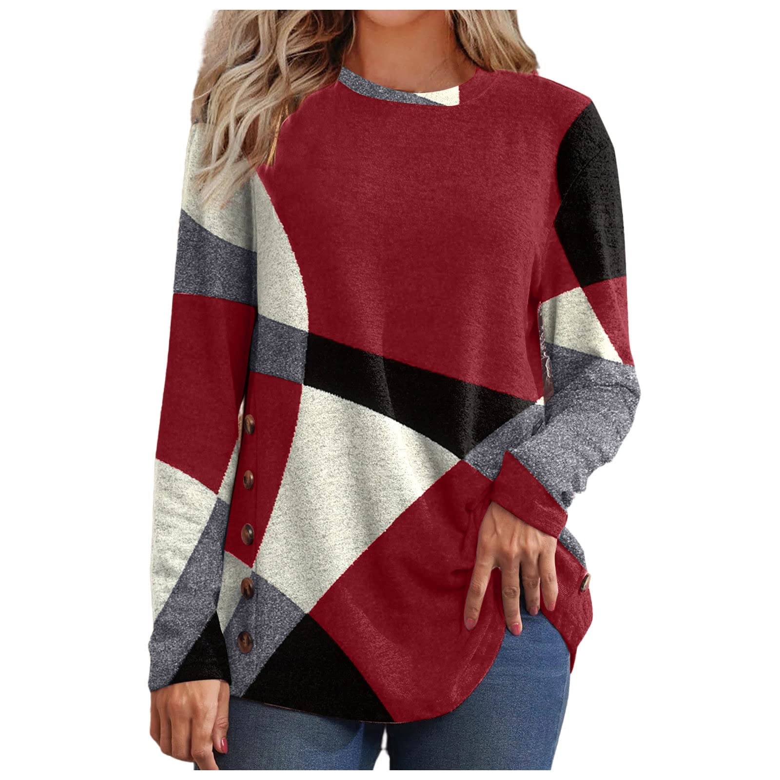 Valentine's Day & St. Patrick's Day Women's Oversized Sweatshirt - Long Sleeve Crewneck Lace Top Plaid Shirt for Spring & Summer 2024 (Red, 3X-Large) | Perfect for Date Nights, Holiday Parties & Casual Outings