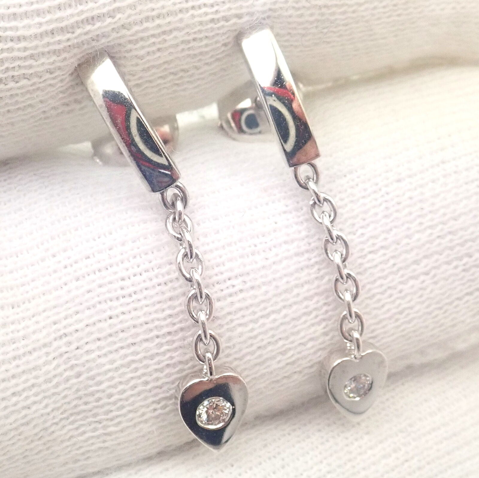 Authentic Cartier 18K White Gold Diamond Mon Amour Dangle Heart Earrings for Women - Luxury Valentine's Day Gift & Anniversary Jewelry for Her