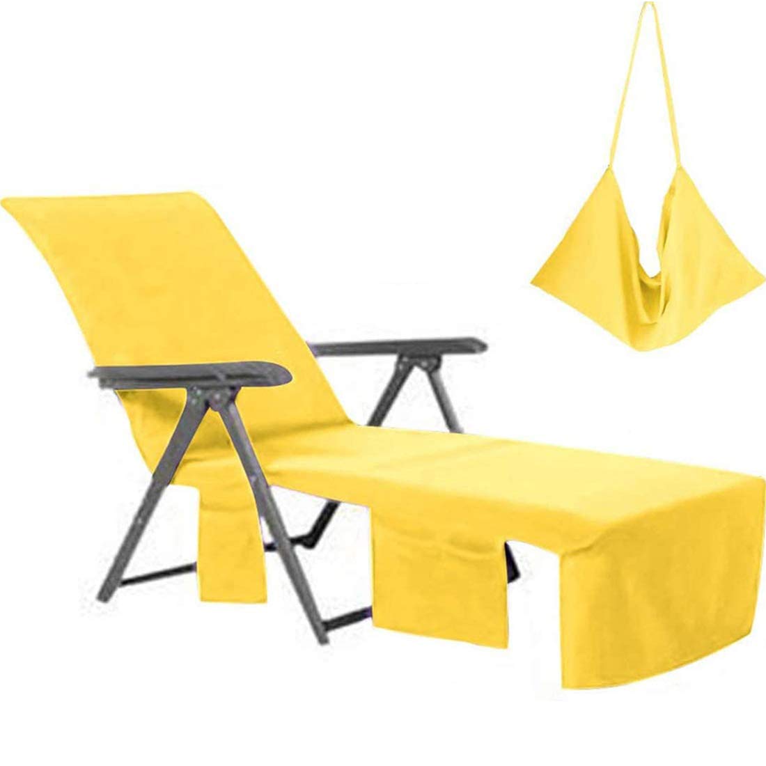 Microfiber Pool Lounge Chair Cover with Pockets - Waterproof Beach Towel for Sun Lounger, Patio & Garden - Perfect for Summer Holidays, Sunbathing & Outdoor Relaxation (Yellow)