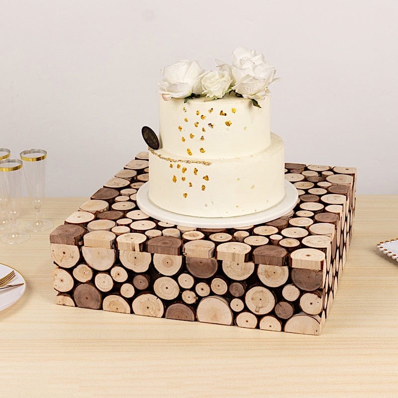 18x18 Inch Square Wooden Cake Stand - Natural Wood Dessert Display for Wedding, Birthday, and Party Decor