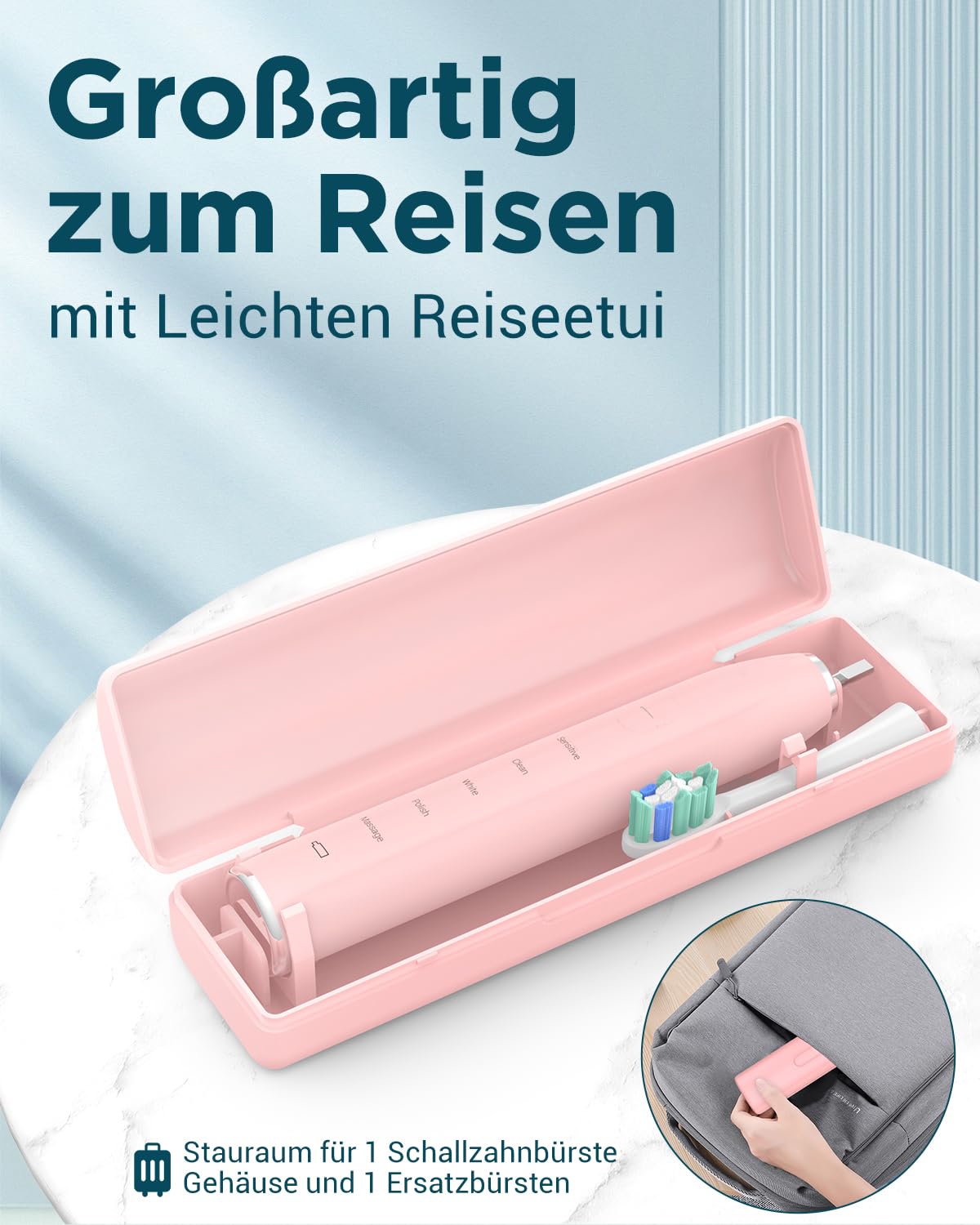 Rechargeable Electric Toothbrush with 6 Brush Heads - Sonic Toothbrush with 5 Cleaning Modes & 2-Minute Timer, Includes Travel Case | Perfect for Home Use, Travel & Daily Oral Care