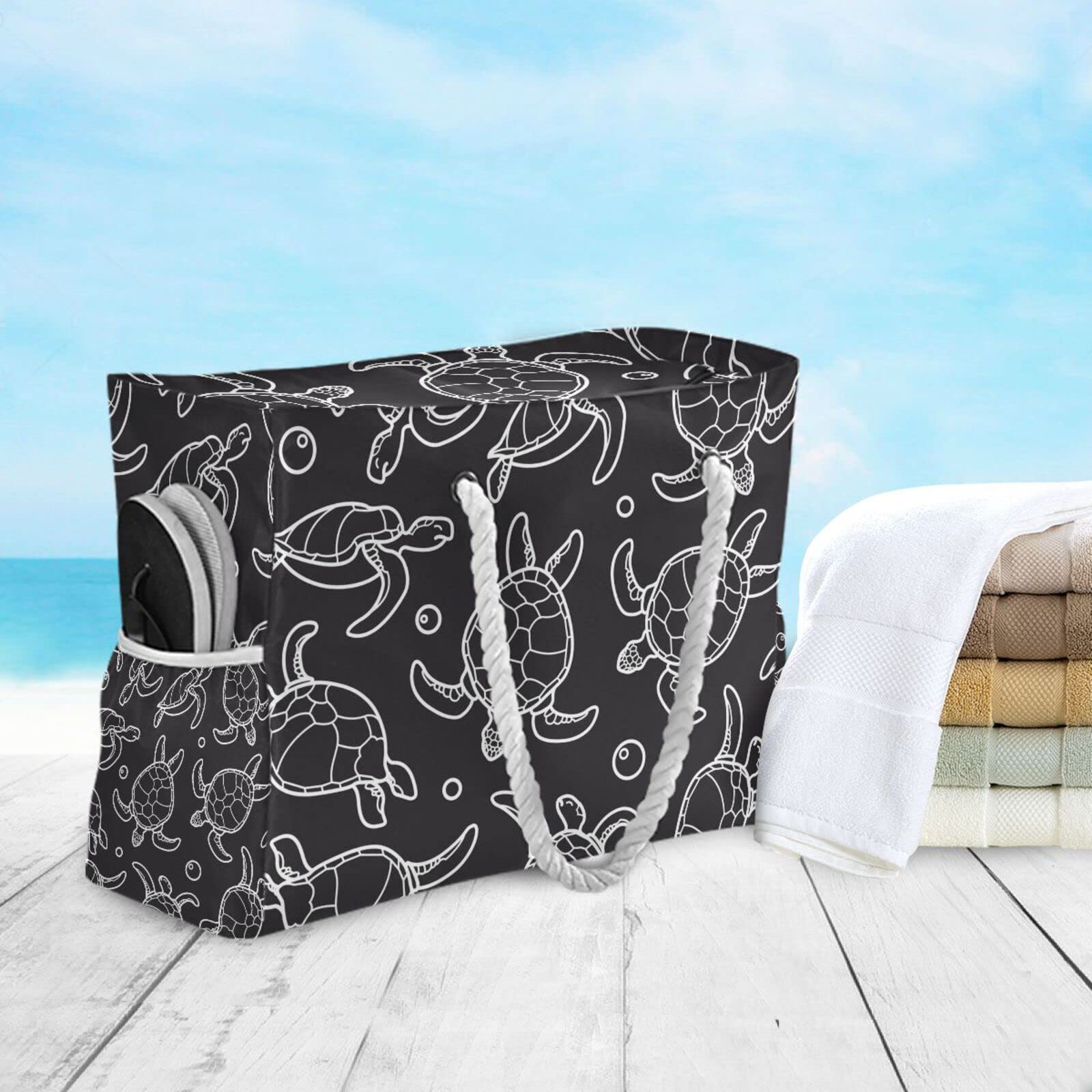 OTVEE Large Beach Bag for Women - Waterproof Zippered Travel Tote Shoulder Bag for Vacation, Pool, Gym & Shopping