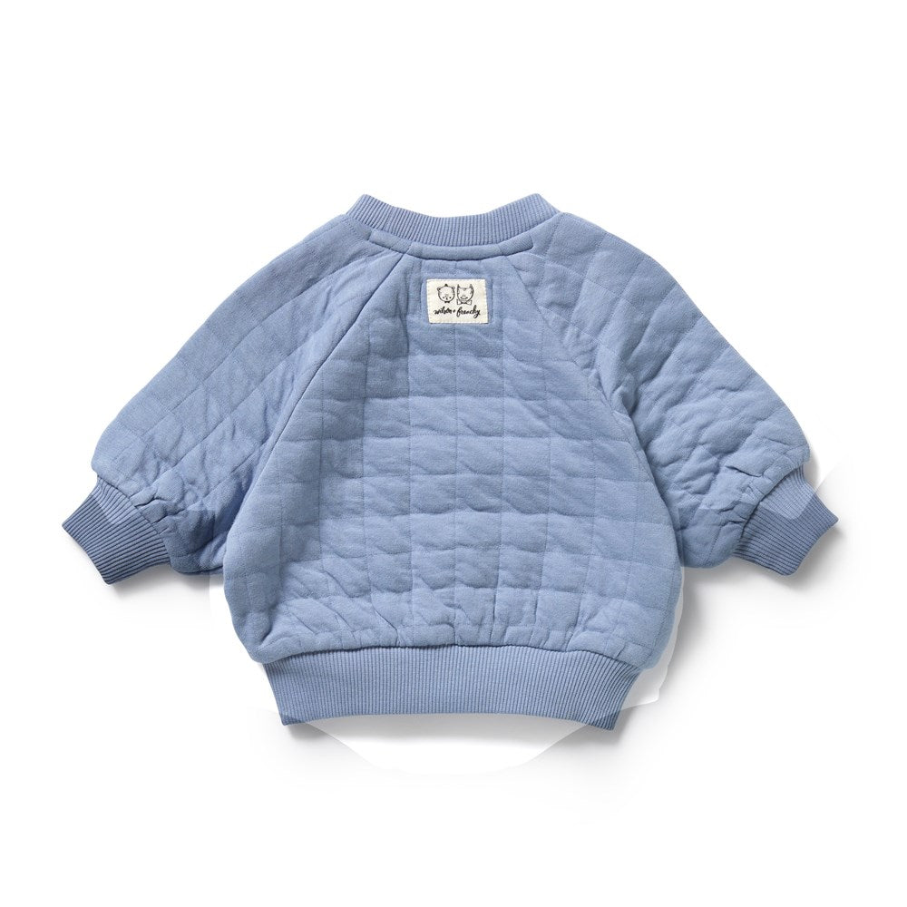 Sky Blue Organic Quilted Sweatshirt - Eco-Friendly Cotton Pullover for Women | Cozy Loungewear & Casual Outfit for Fall & Winter