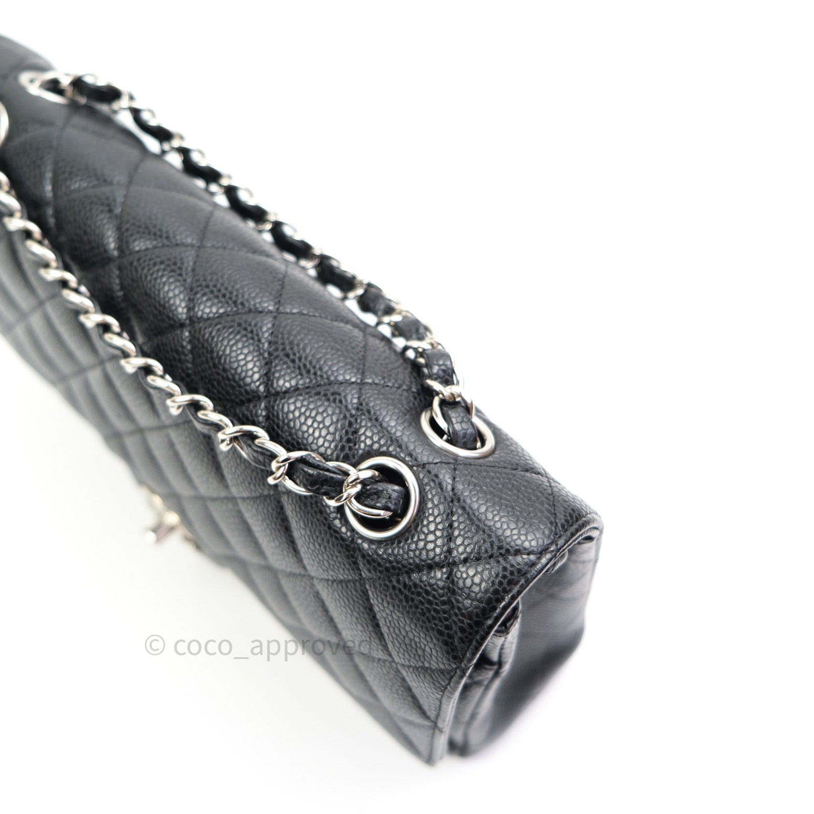 Chanel Classic Double Flap Bag M/L Size Black Caviar Leather with Silver Hardware - Luxury Designer Handbag for Women, Perfect for Work, Evening Events & Special Occasions