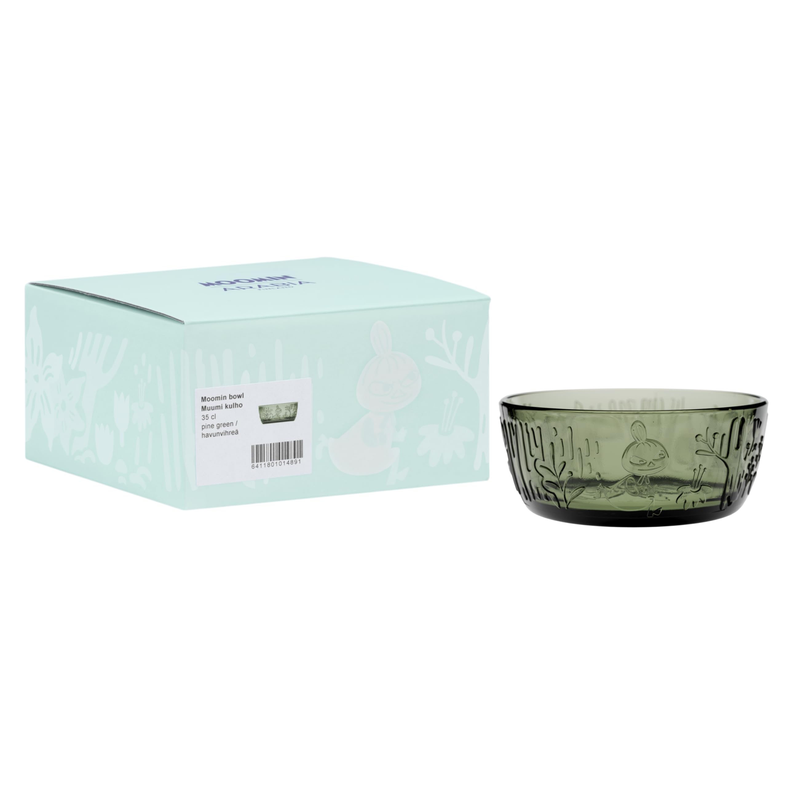 Moomin Arabia Glass Bowl 11.8oz (350ml) Pine Green - Microwave & Dishwasher Safe for Cereal, Soup, Salad, Dessert Serving
