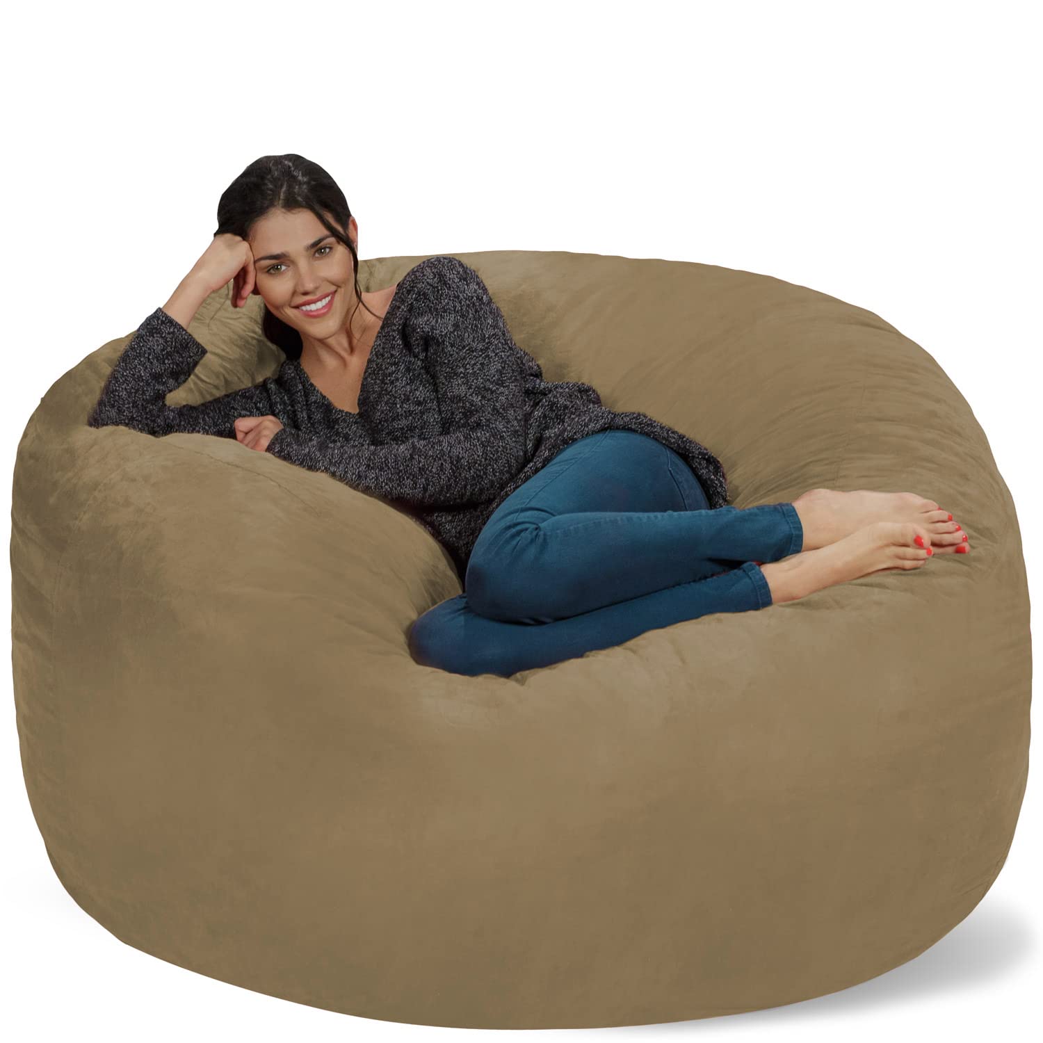 Chill Sack 5' Giant Memory Foam Bean Bag Chair - Oversized Sofa with Soft Microfiber Cover in Khaki | Perfect for Living Rooms, Game Rooms & Dorm Lounging