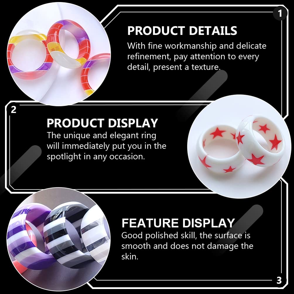 Holibanna 4-Piece Striped Multicolor Resin Knuckle Rings Set - Trendy Fashion Statement Rings for Women - Perfect for Parties, Festivals & Everyday Wear