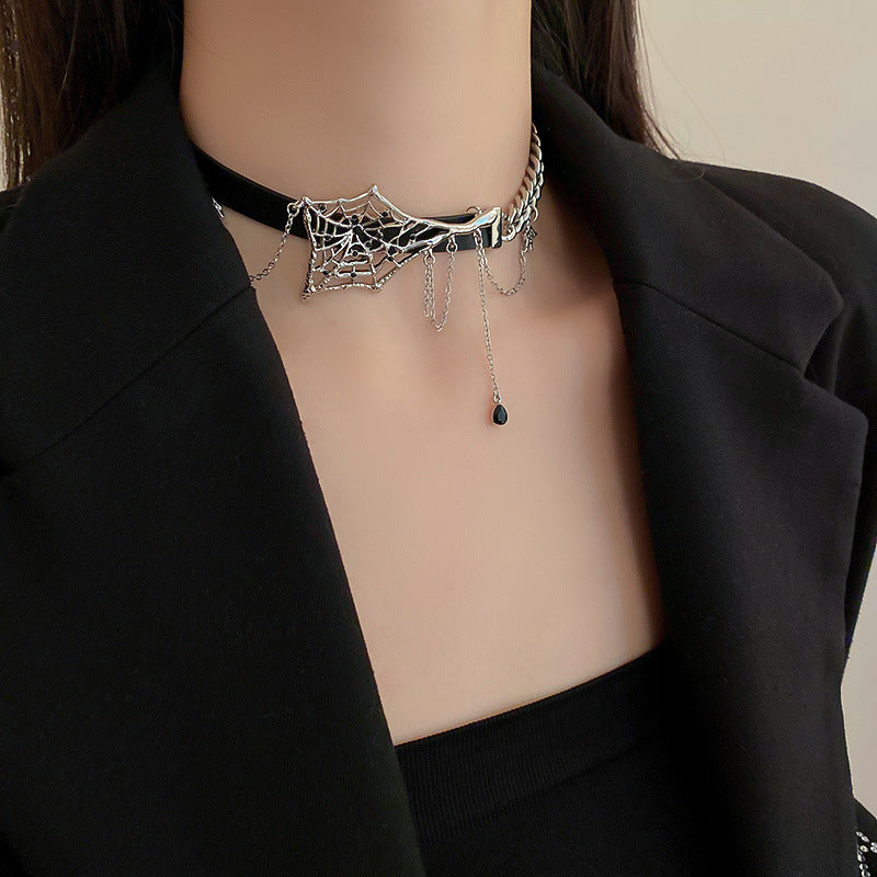Spider Serpent Black Leather Choker Necklace Punk Gothic Collar for Women | HN1872 | Perfect for Halloween, Cosplay, and Gothic Fashion Accessories