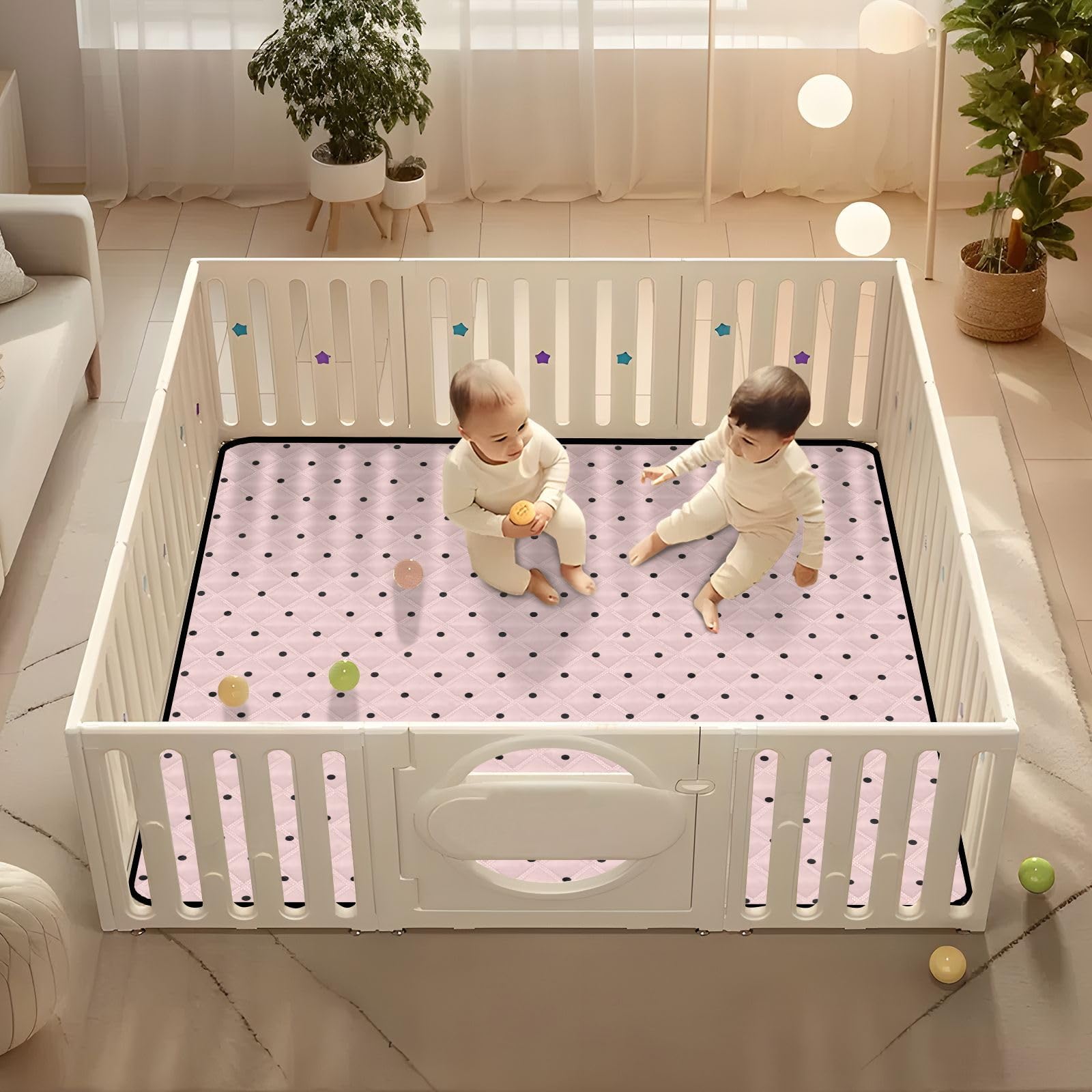 Stylish Peach Baby Playmat with Black Polka Dots - 50''x50'' for Nursery & Playtime