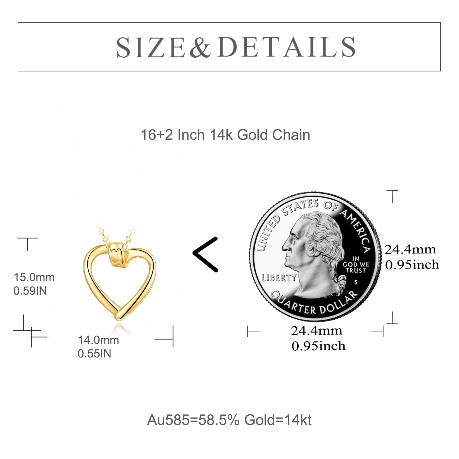 14K Solid Gold Heart Pendant Necklace for Women - Elegant Fine Gold Jewelry Gift for Wife, Mother, Daughter, Sister - Perfect for Valentine's Day, Anniversary, Birthday & Special Occasions