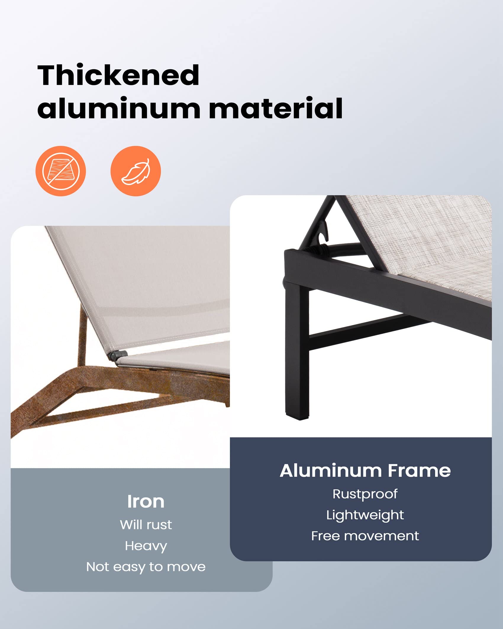 Pellebant Outdoor Lounge Chair - Adjustable Backrest Patio Chaise Lounge with Rustproof Aluminum Frame - Perfect for Poolside, Sunbathing & Backyard Relaxation (Earth)