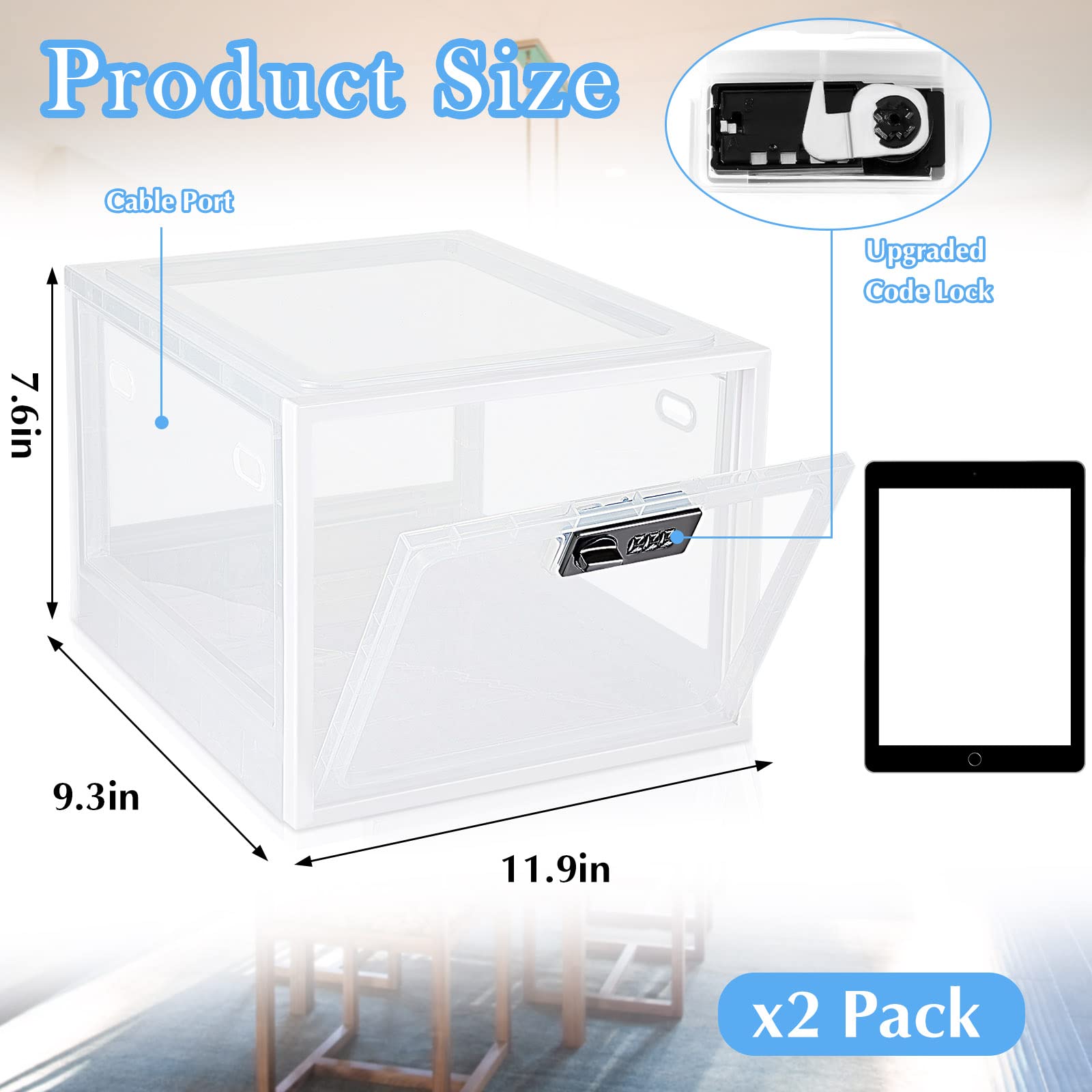 Juexica 2-Pack Large Clear Lockable Medicine Storage Box - 5L Secure Container for Medication, Food, Refrigerator Organization - Perfect for Home, Dorm, Office & Locker Storage - Transparent Design for Easy Identification