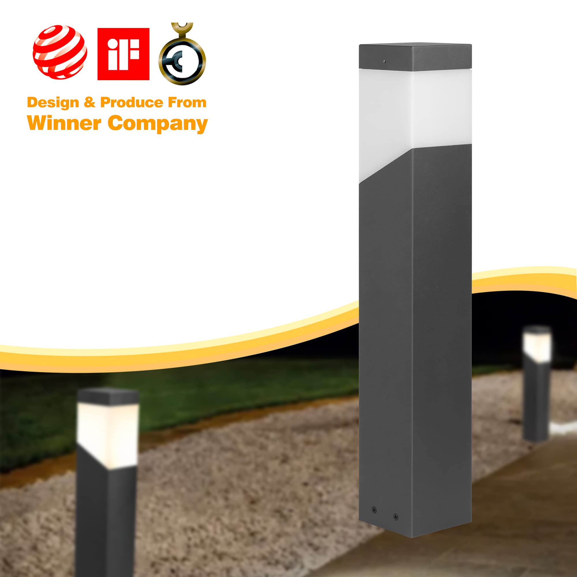 Modern Outdoor Pathway Bollard Lights - E26 Base, IP44 Waterproof Aluminum Garden Landscape Lighting (19Inch, 120V) - Perfect for Walkways, Patios, Yards & Driveway Decor