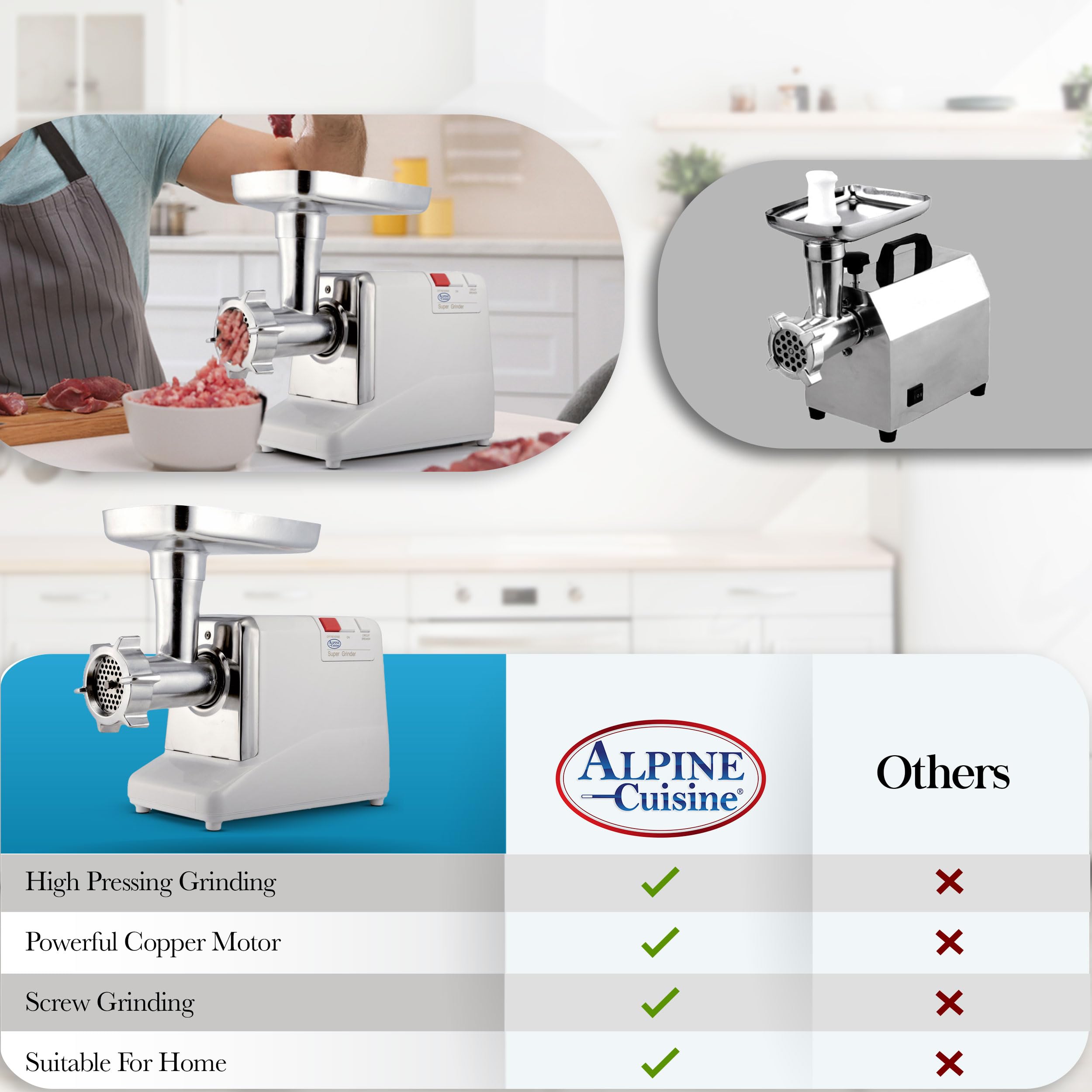 1000W Stainless Steel Electric Meat Grinder with UL Approval - High Capacity Meat Tray, Blade & Sausage Stuffer - Perfect for Home Kitchen, BBQ Parties & Hunting Season - Easy to Clean & Durable