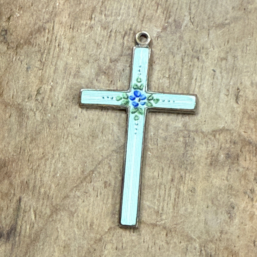 Vintage Guilloche Enamel Holy Cross Pendant Necklace - Religious Jewelry for Women, Men - Perfect for Baptism, First Communion, Confirmation Gifts