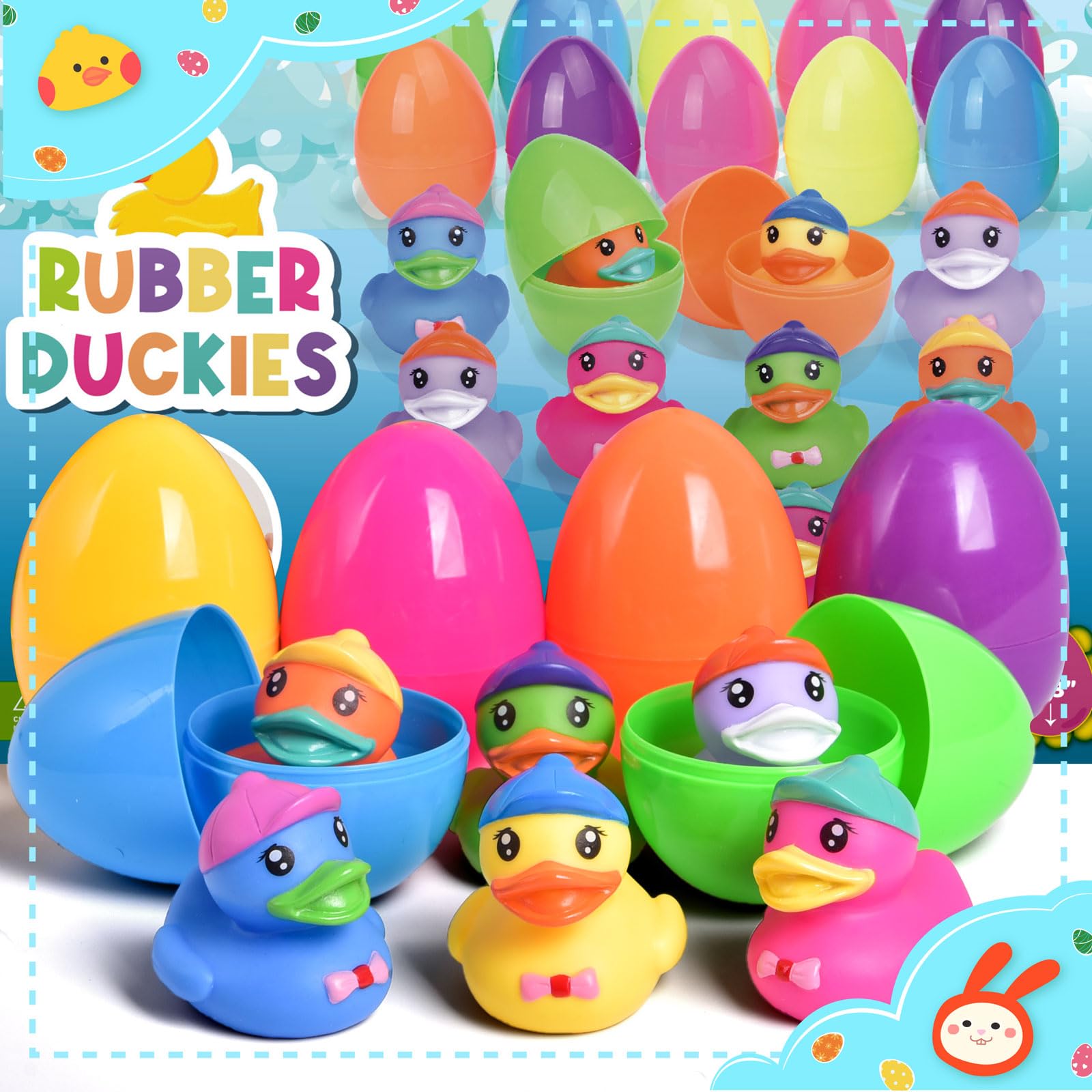 12-Piece Prefilled Easter Eggs with Rubber Duck Toys - Colorful Easter Party Favors for Kids, Fun Bath Toys & Easter Basket Stuffers - Perfect for Easter Egg Hunts, Birthday Parties & Holiday Gifts