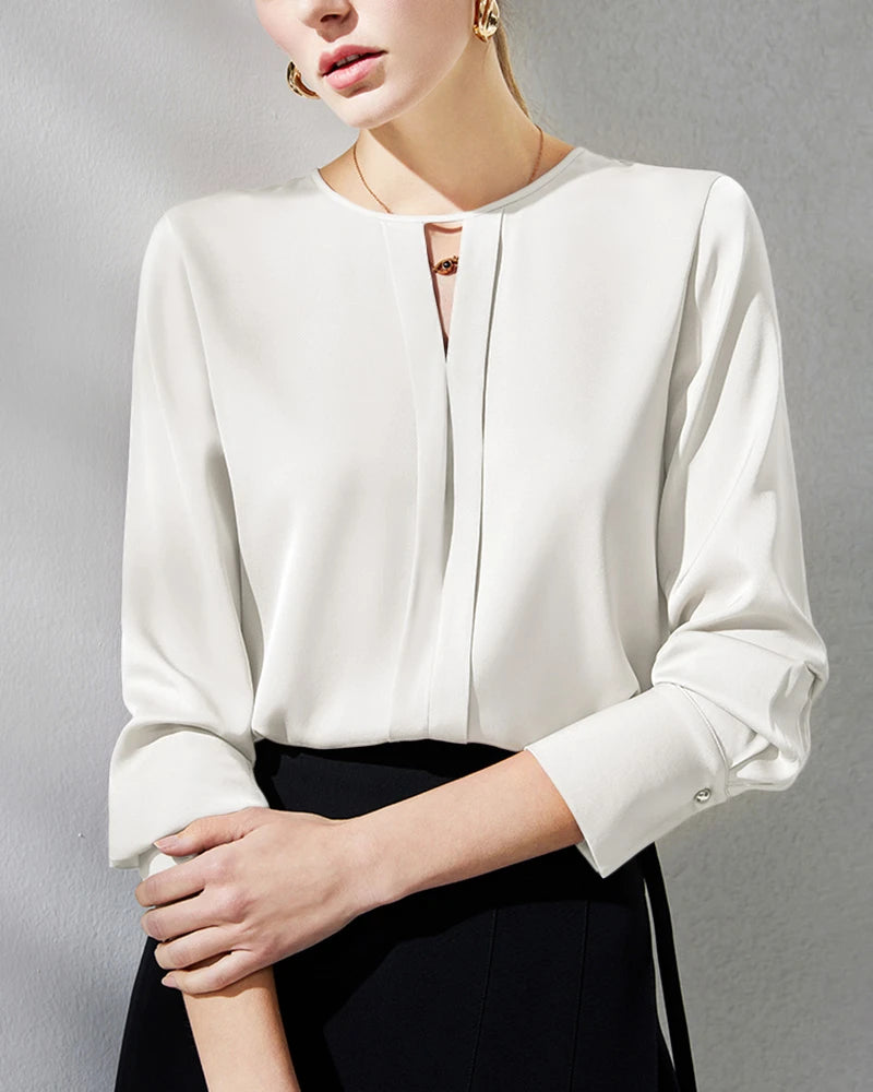 Luxury Women's Silk Blouse with Side Slit - Elegant Satin Shirt for Office, Party & Special Occasions