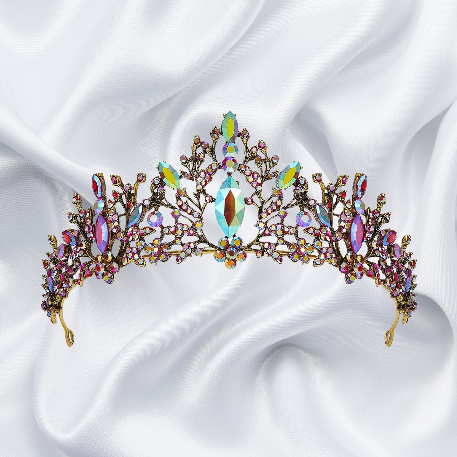 Sparkling Crystal Tiaras & Crowns for Women - Iridescent Wedding Queen Crown, Multicolor Bridal Tiara, Metal Birthday Quinceanera Pageant Prom Headpiece - Perfect for Weddings, Proms, Pageants & Special Occasions