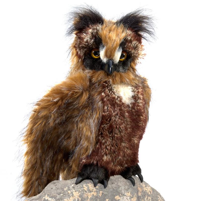 Realistic Great Horned Owl Hand Puppet - Soft Plush Animal Toy for Kids, Storytelling & Educational Play - Perfect for Classroom, Theater & Imaginative Play