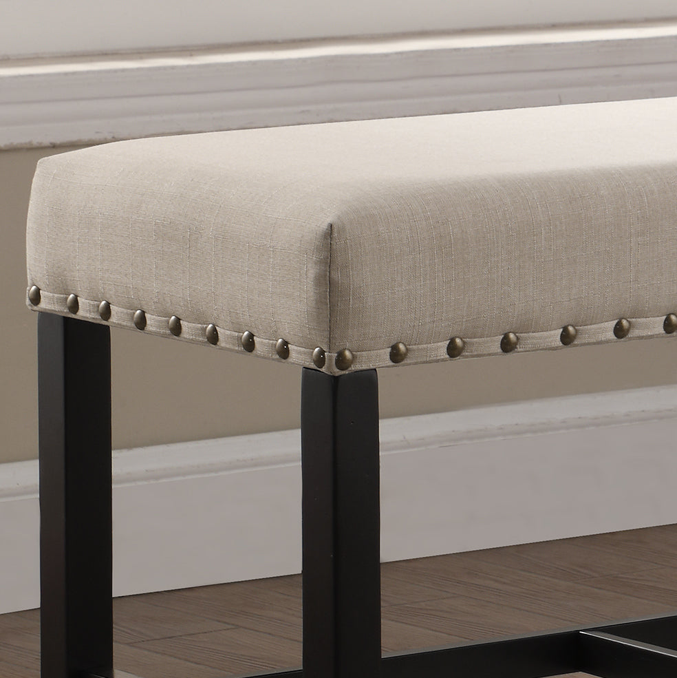Roundhill Furniture Biony Fabric Counter Height Dining Bench with Nailhead Trim, Tan - Stylish Kitchen Island Seating for Small Spaces & Breakfast Nooks