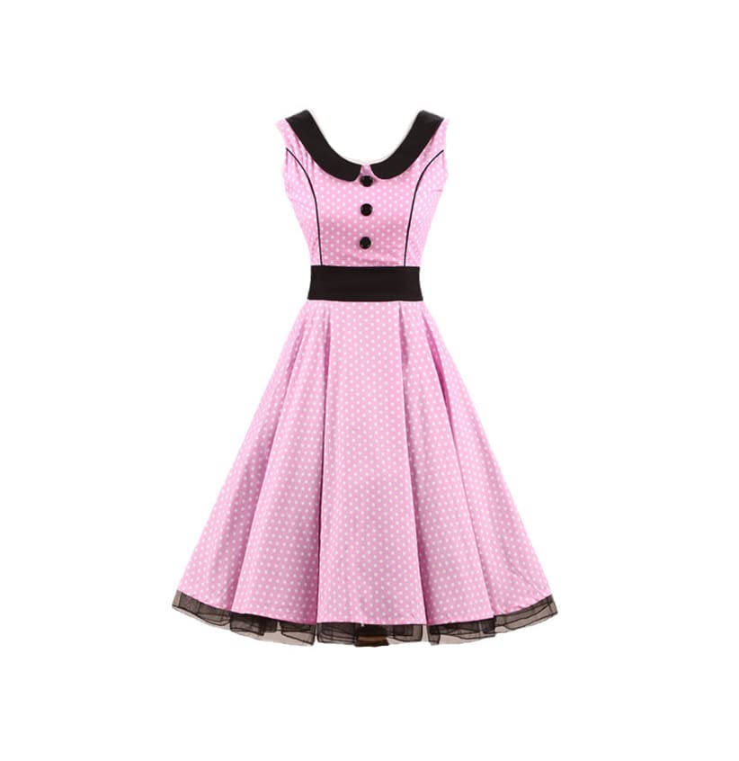 Elegant Women's Pink Polka Dot Cotton Swing Dress - Vintage Style Summer Party Dress for Casual Outings, Beach Vacations & Date Nights