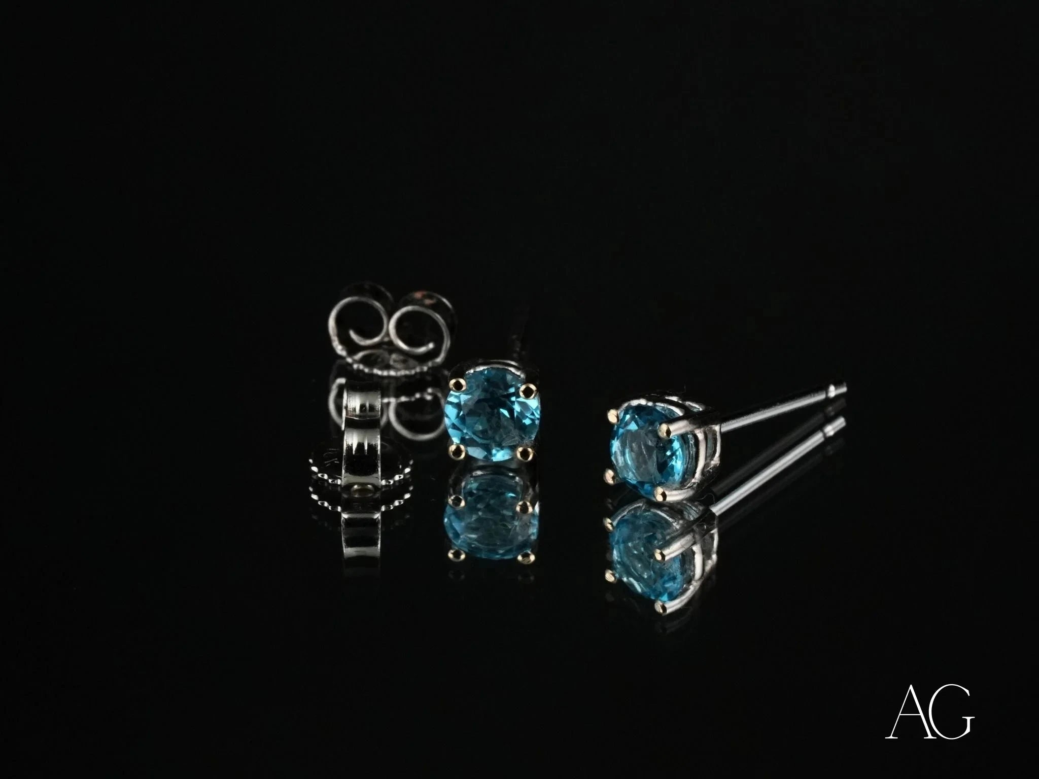 18k White Gold Blue Topaz Stud Earrings | Dainty & Elegant Jewelry for Women | Perfect for Weddings, Parties & Everyday Wear