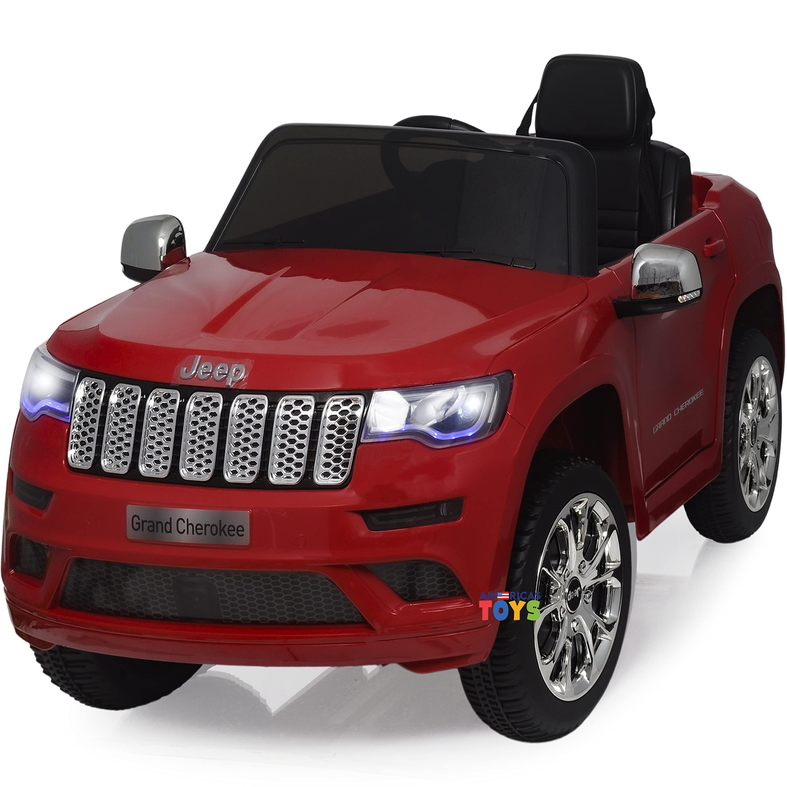 12V Kids Ride On Truck with Remote Control - Electric Ride On Jeep for Boys & Girls - Parental Remote, Open Doors, Seat Belt, MP3 Player, Storage Trunk - Red Toy Car for Outdoor & Indoor Play - Compatible with Americas Toys