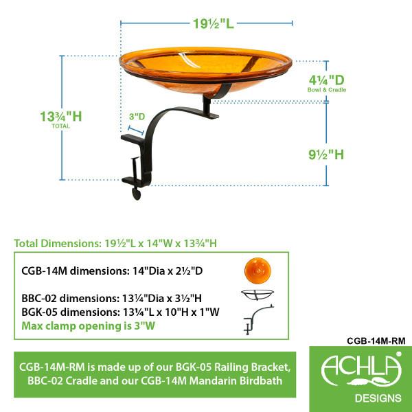 Handmade Mandarin Crackle Glass Birdbath Bowl - Outdoor Garden Decoration for Birds & Wildlife - Perfect for Patio, Yard & Backyard Bird Watching