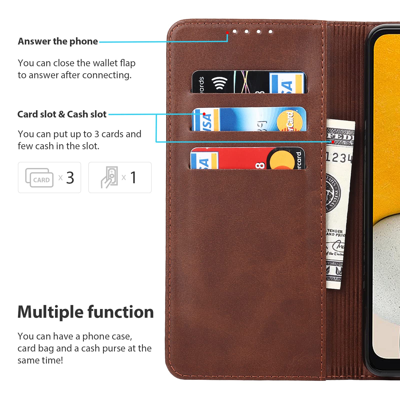 Havaya Samsung Galaxy A13 5G Wallet Case with Card Holder - Flip Folio Leather Phone Cover for Women (Dark Brown) | Perfect for Everyday Use, Business & Travel Protection