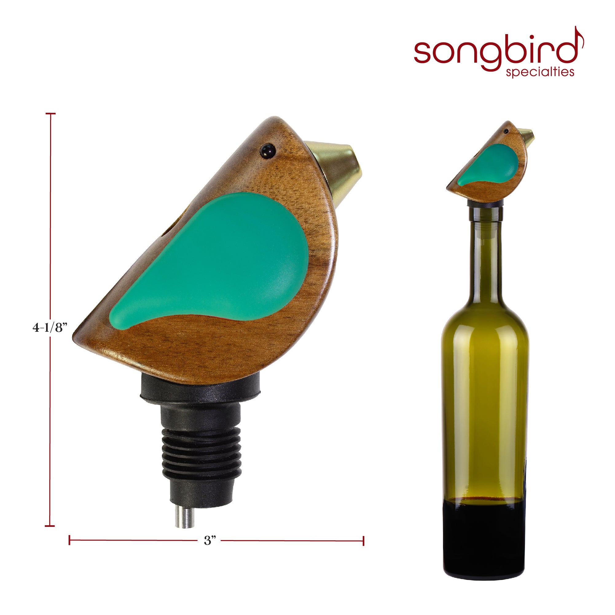 Songbird Specialties® Premium Turquoise Bottle Pourer - Durable Glass Liquor Pour Spout for Bars, Cocktails & Home Entertaining