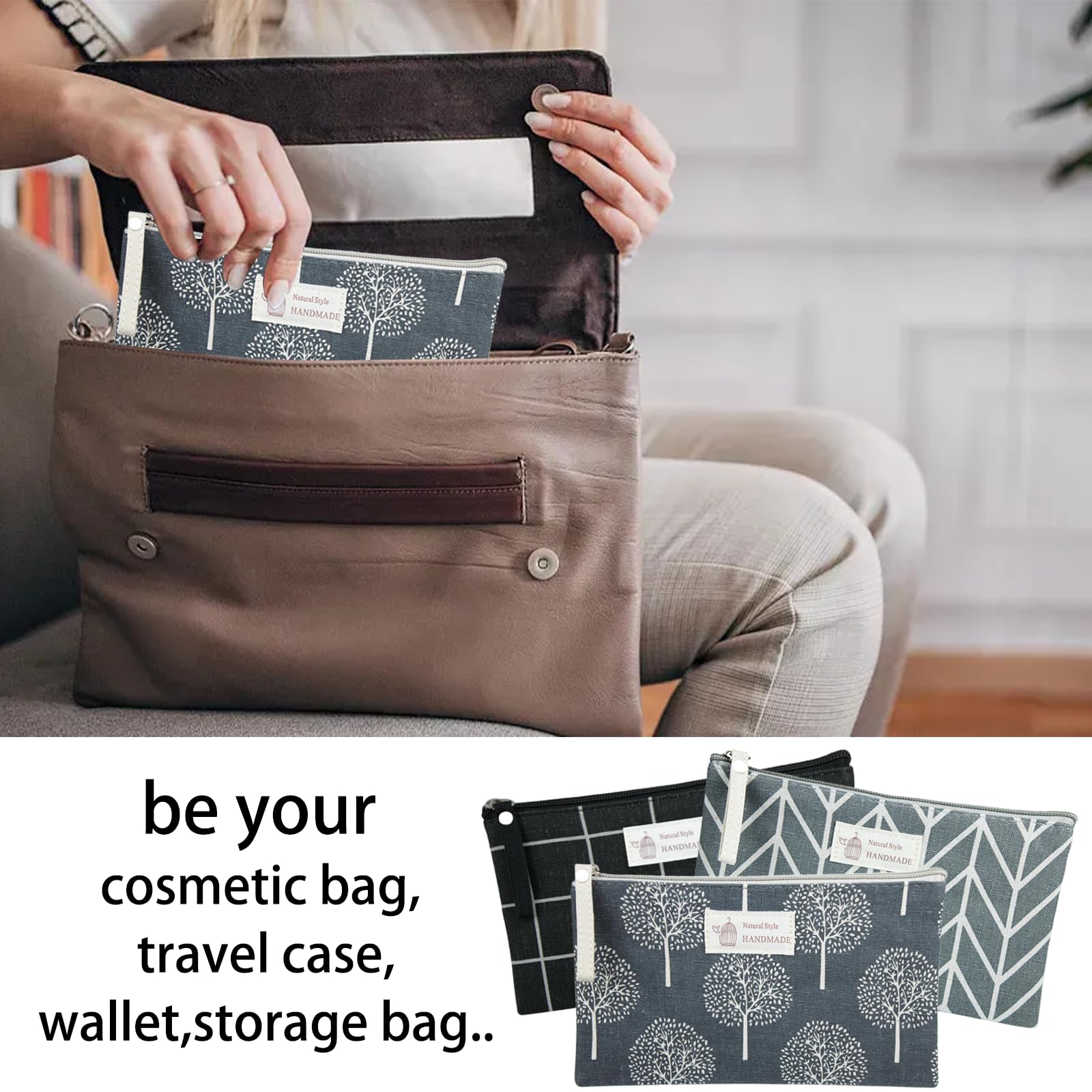 3-Piece Printed Canvas Makeup Bags Set - Cute Cosmetic & Toiletry Travel Organizer with Zipper for Women & Girls - Perfect for Vacation, Gym, Beach & Daily Essentials Storage