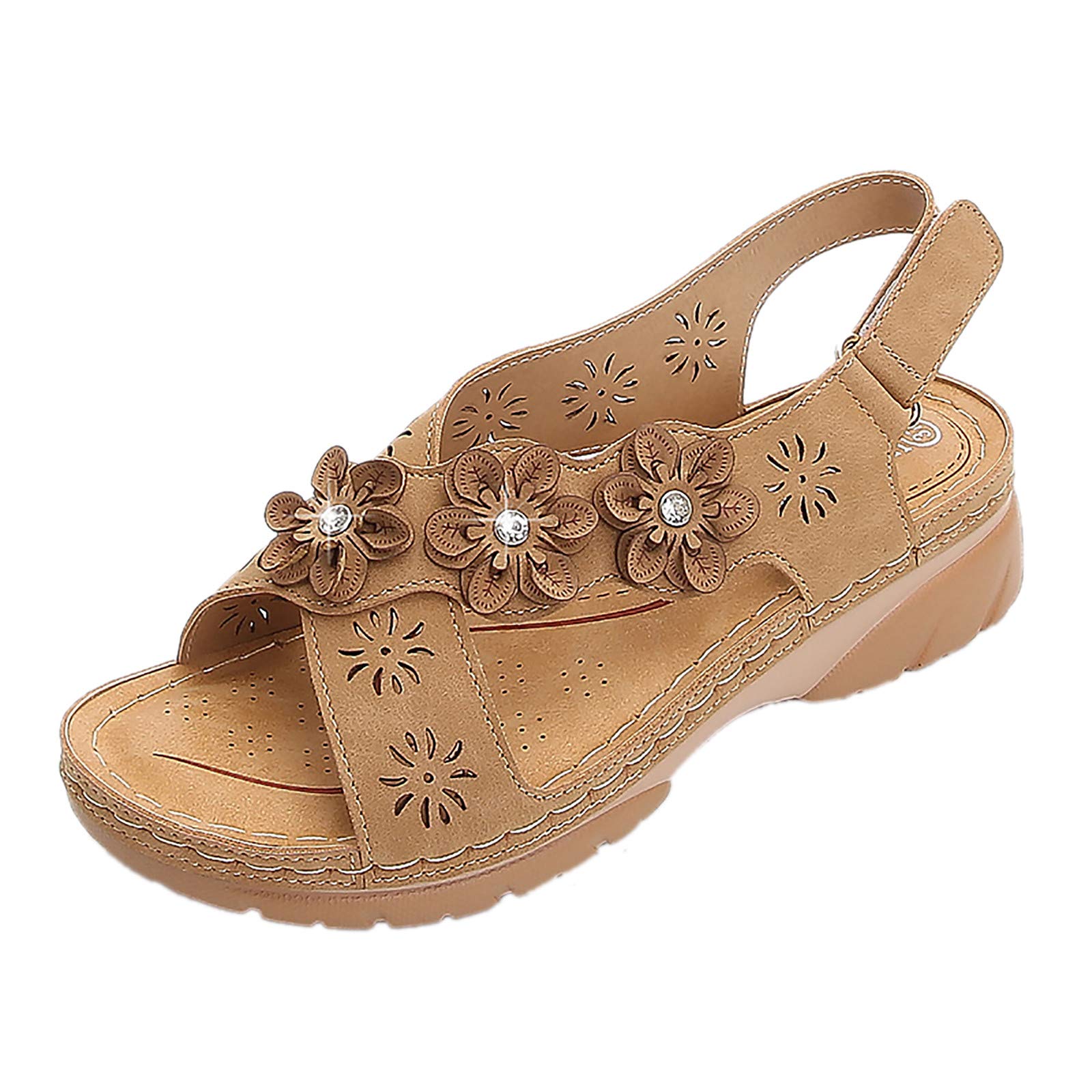 Women's Crystal Embellished Coral Sandals with Wedge Heel - Comfortable Casual Platform Shoes for Beach, Summer Outfits & Fashion Wedges