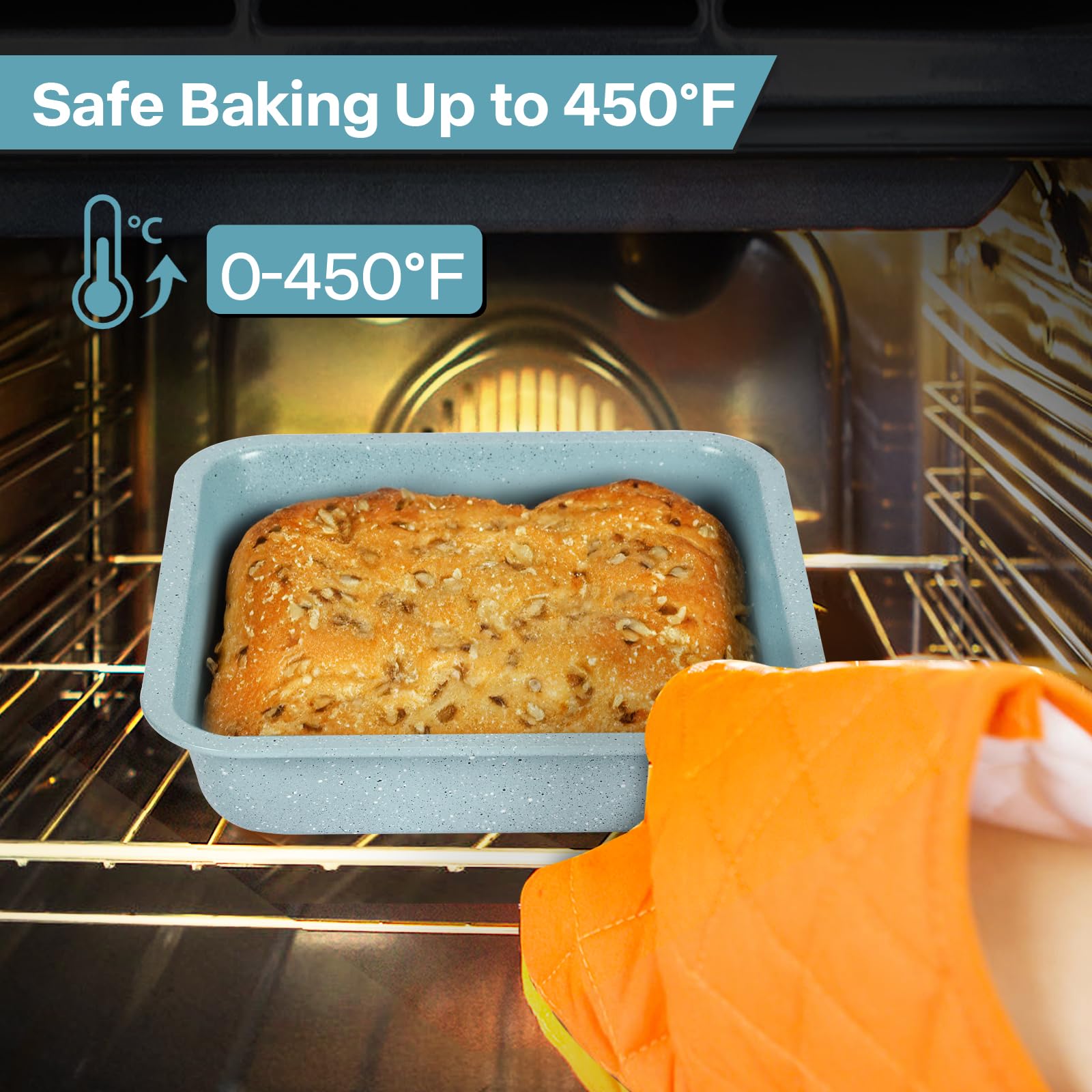 2-Pack 8 Inch Square Baking Pan Set - Nonstick 8x8 Cake Pan for Brownies, Lasagna & Sheet Cakes - Even Heat Distribution, Easy Clean & Durable - Perfect for Home Baking, Parties & Holiday Cooking (Light Blue)