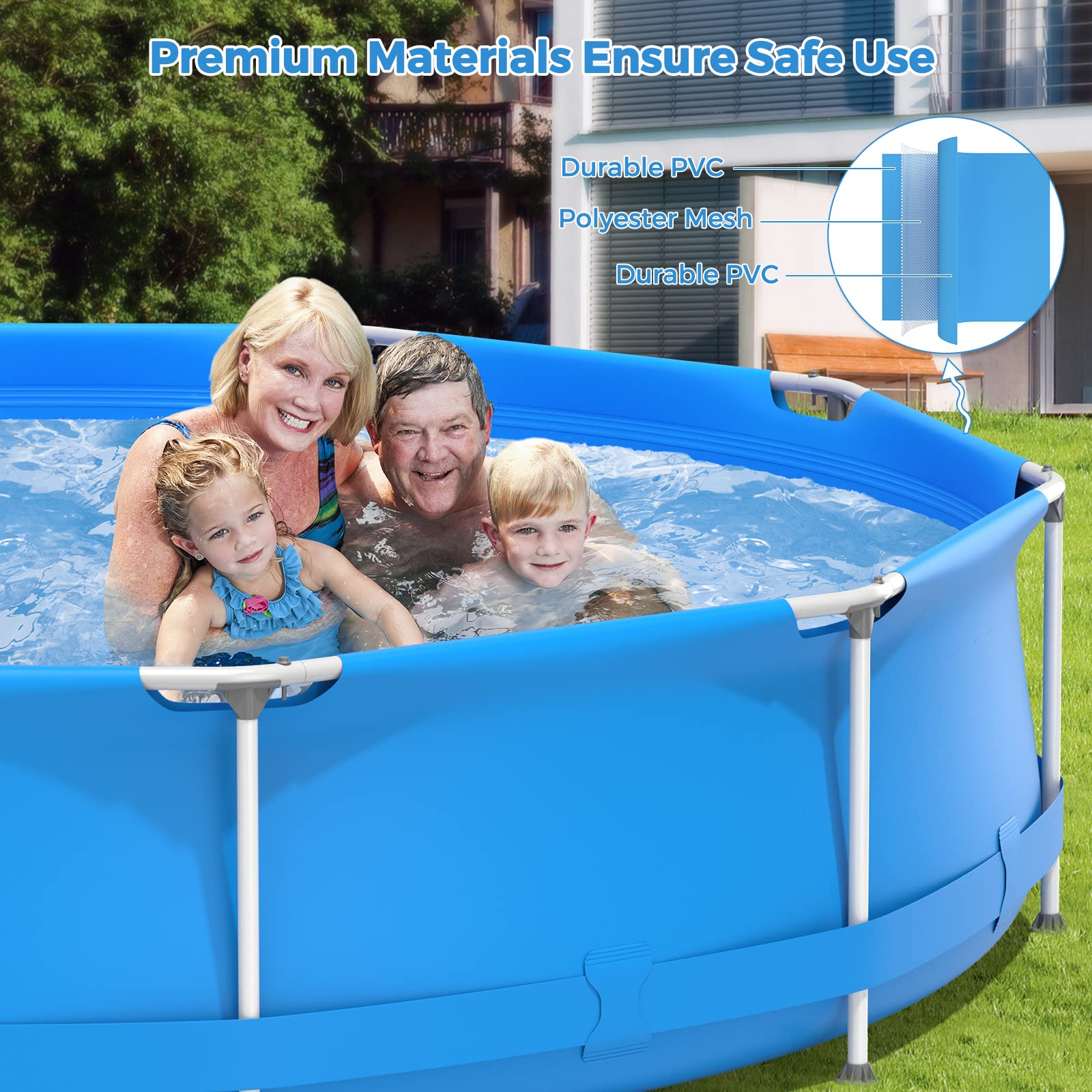 GYMAX 12ft x 31.5inch Above Ground Steel Frame Swimming Pool with Cover | Durable Outdoor Backyard Pool for Adults & Kids | Perfect for Summer Fun, Family Gatherings & Backyard Parties