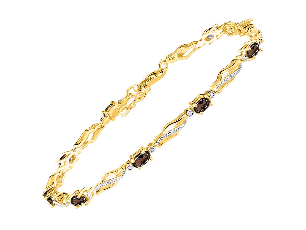 Rylos Yellow Gold Plated Silver Serenity Wave Tennis Bracelet for Women - 9 Gorgeous 5x3mm Gemstone & Diamond Jewelry, Adjustable 7-8 Inch Wrist, Perfect for Friendship Gifts, Daily Wear & Special Occasions