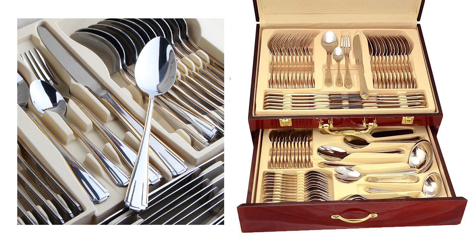 72-Piece Gold Flatware Set for 12 - 24K Gold Plated 18/10 Surgical Stainless Steel Cutlery with Wooden Storage Case - Elegant Dinnerware for Weddings, Parties & Fine Dining
