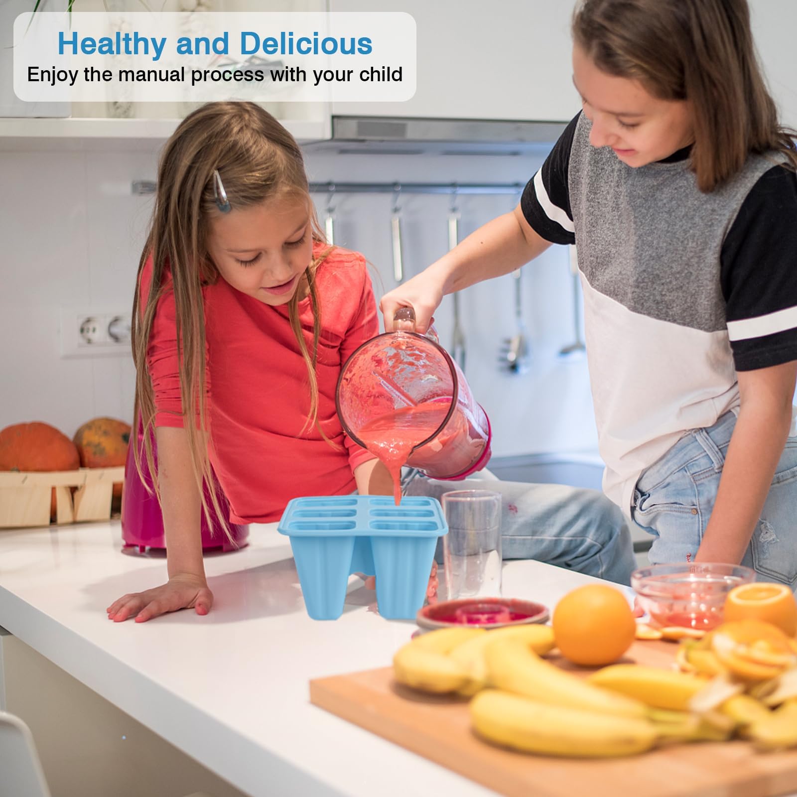 6-Piece Silicone Popsicle Molds with Sticks - BPA Free, Reusable & Easy Release Ice Pop Maker for Homemade Treats (Blue) - Perfect for Summer Snacks, Kids Parties & Healthy Frozen Desserts