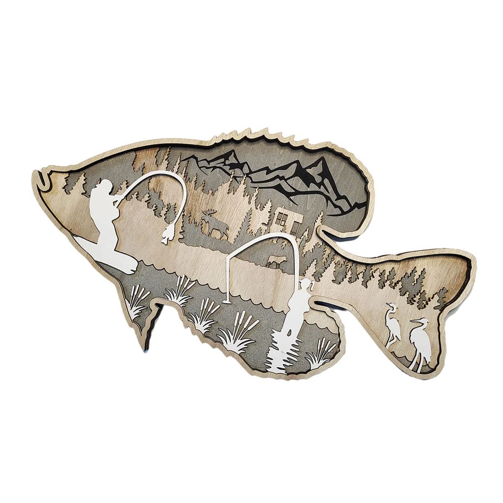 Fenteer Hand Carved Wooden Wall Sculpture - Fishing & Hunting Forest Theme Rustic Home Decor for Cabin, Lodge, or Country House | Perfect for Living Room, Bedroom, or Office Wall Art